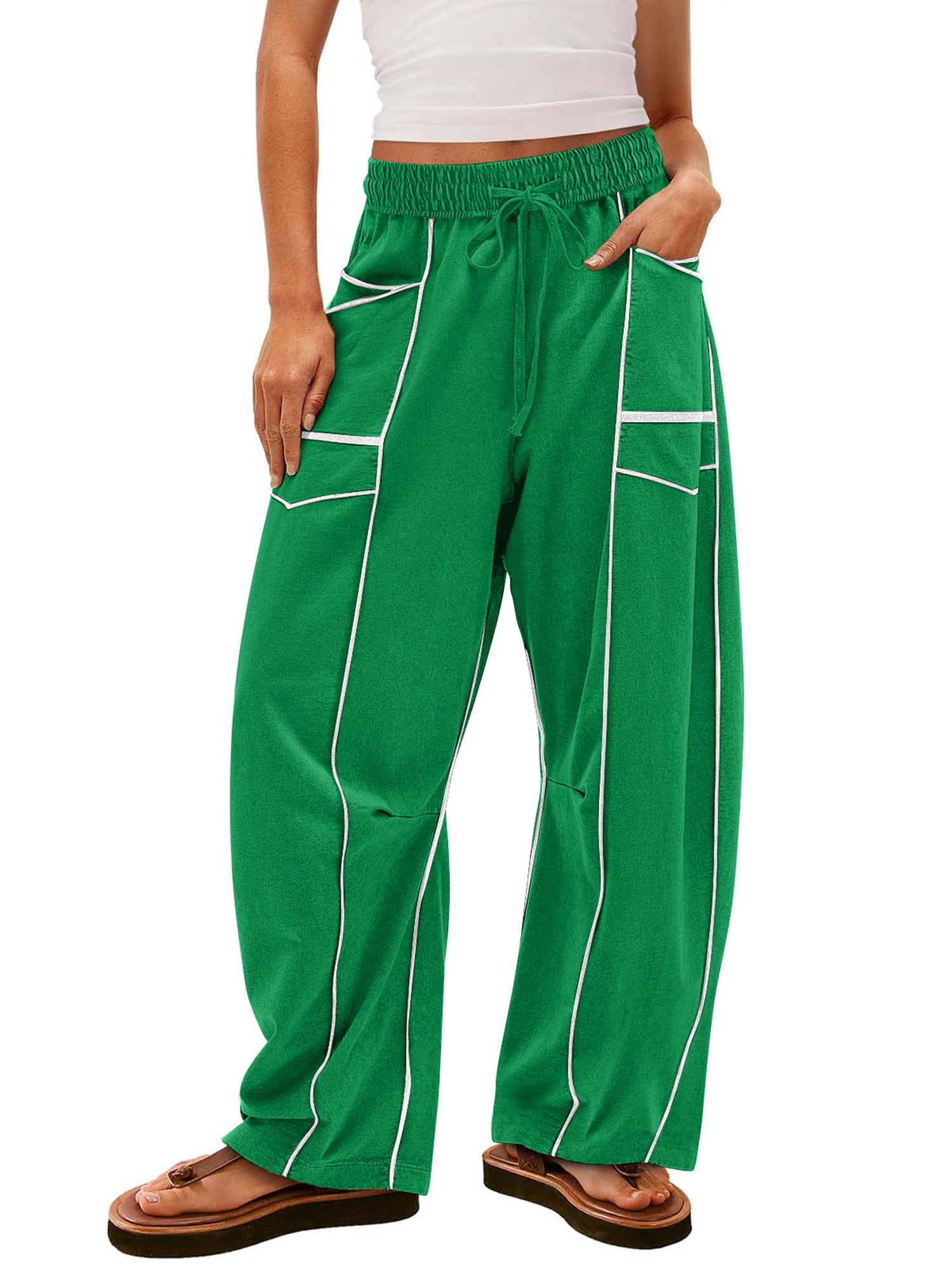 Women Loose Casual Drawstring Wide Leg Pants