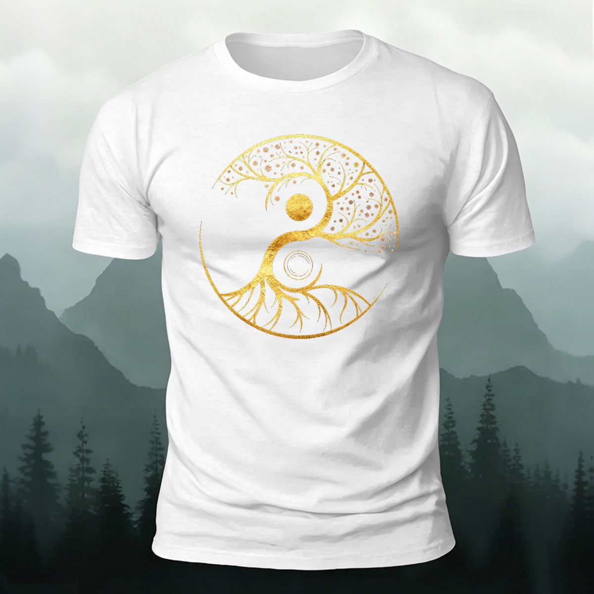 Artistic Graphics Pattern Mountain-Style Cotton T-Shirt