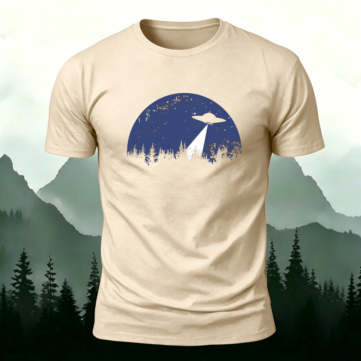 Alien Spaceship Pattern Skin-Friendly Casual T-Shirt