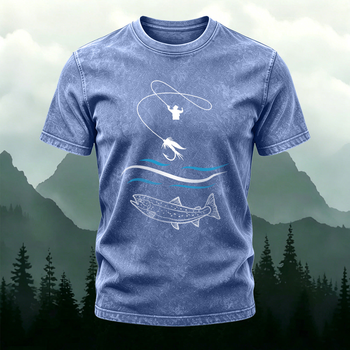 Fishing Pattern Natural Style Ultra-soft Fabric T-Shirt