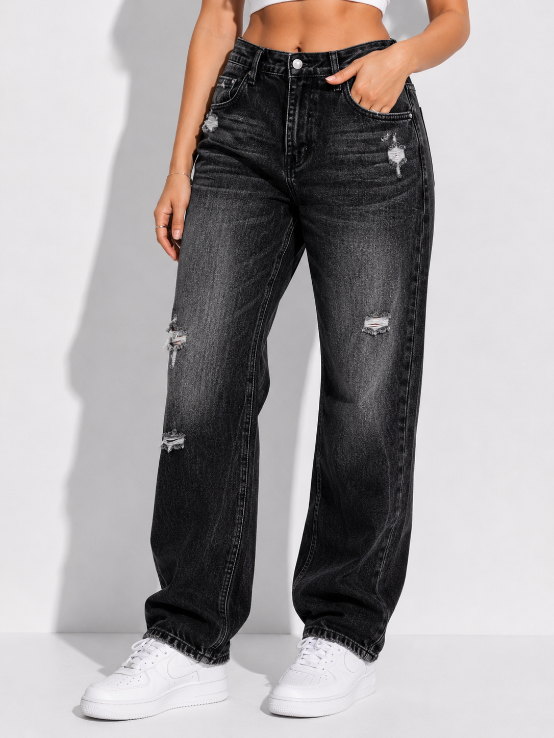 Women's Slim-Fit Fashionable Casual Distressed Washed Jeans