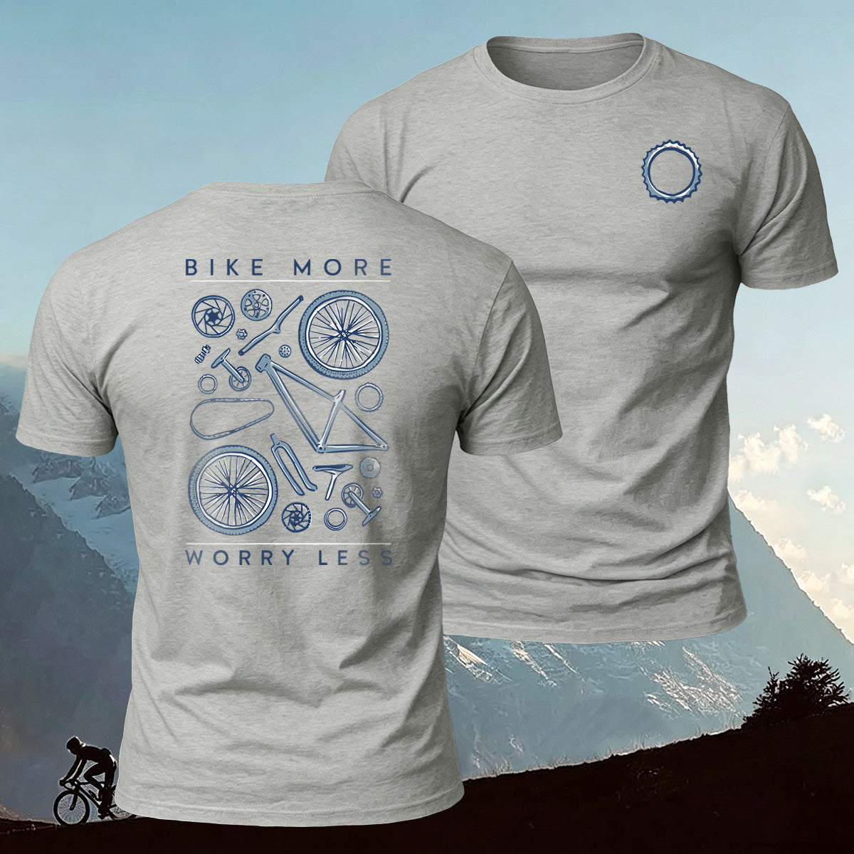 Bicycle Parts Print 100% Cotton Casual T-Shirt