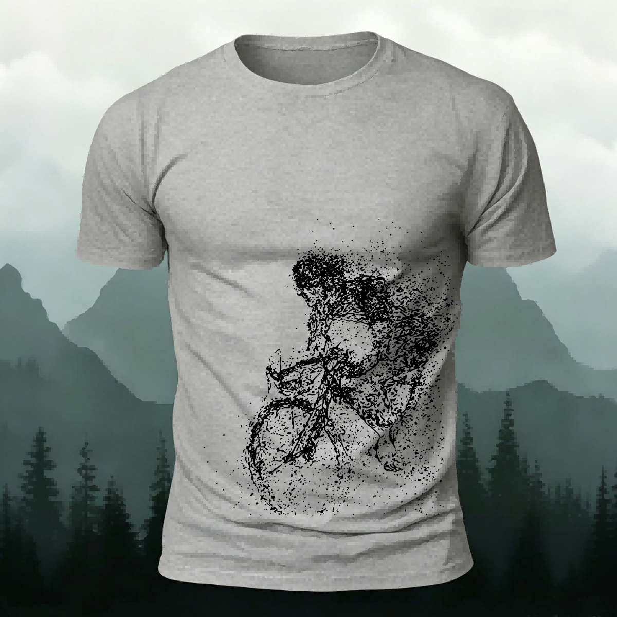 Cycling Pattern Mountain-Style Cotton Casual T-Shirt