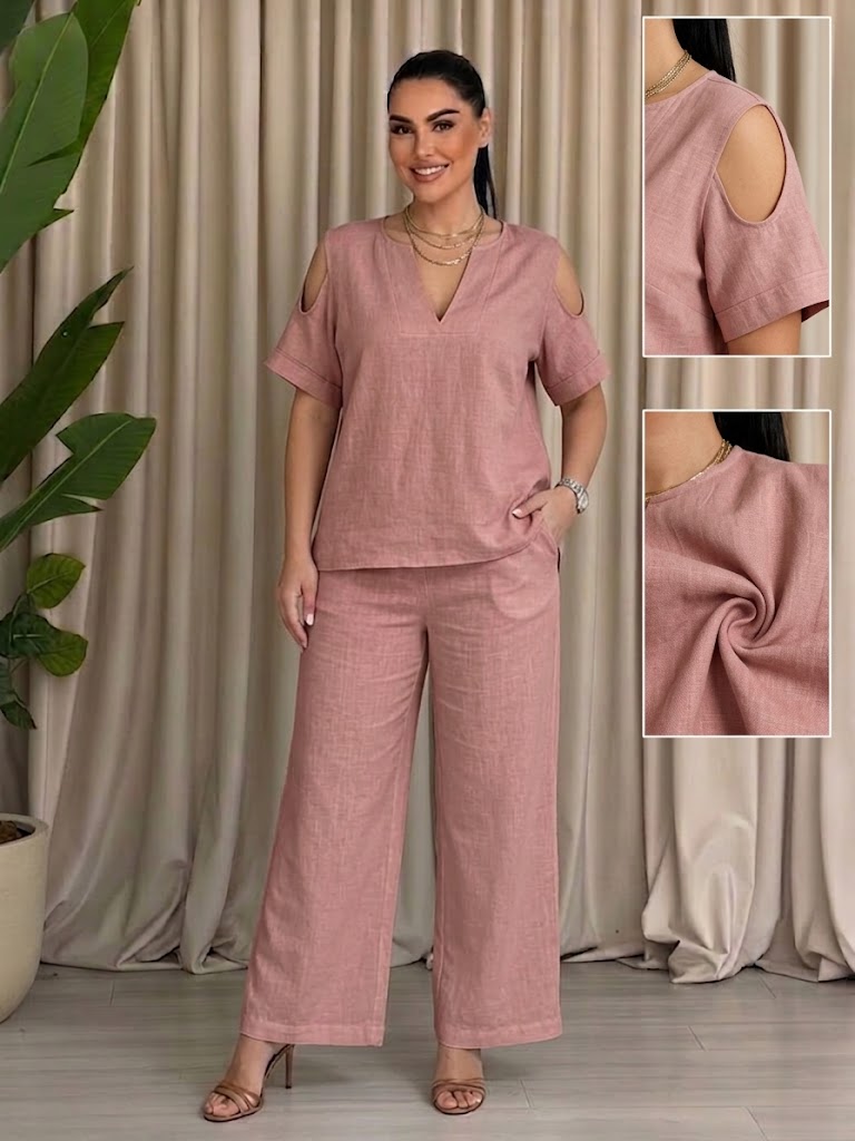 Women's Fashionable Casual Cotton-Linen Set