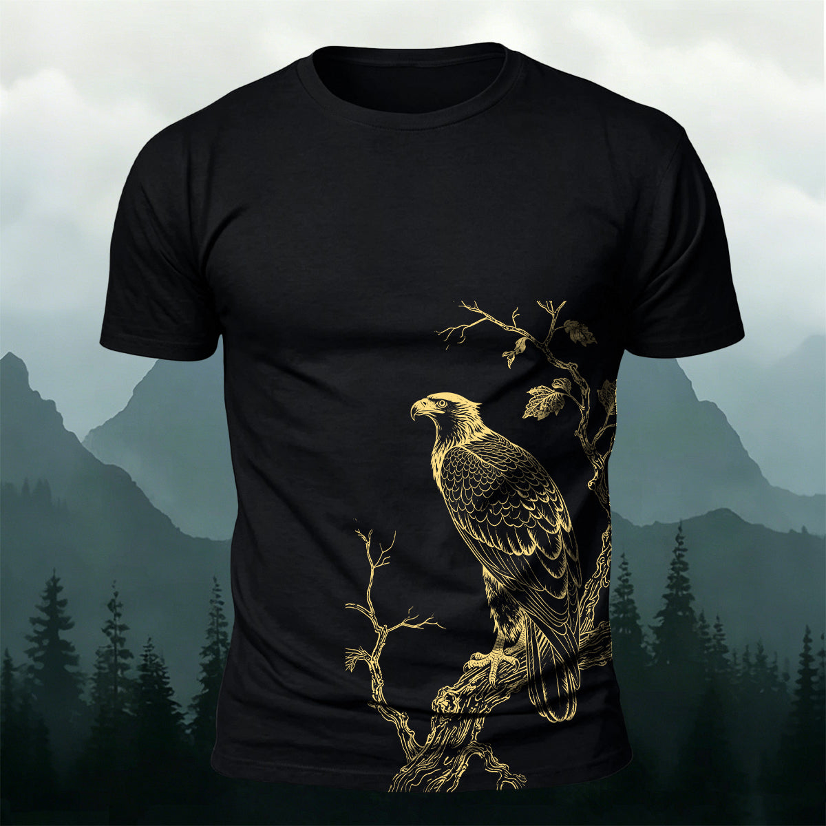 Bird-on-a-Branch PrintCasual 100% Cotton T-Shirt