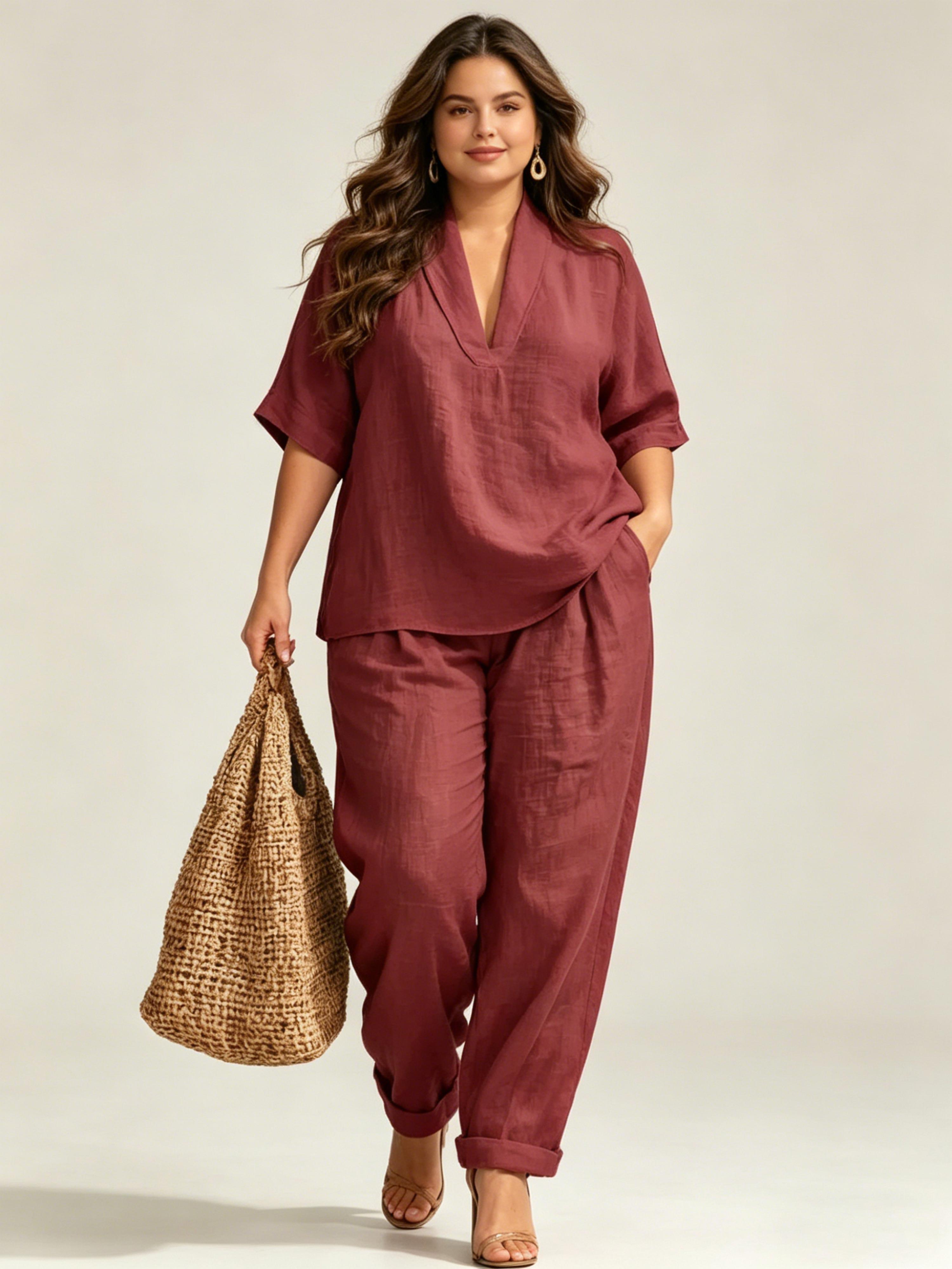Women's Loose-Fit Casual Comfortable Minimalist Solid-Color Two-Piece Set
