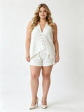 V-neck Irregular Button Sleeveless Top and Shorts Set