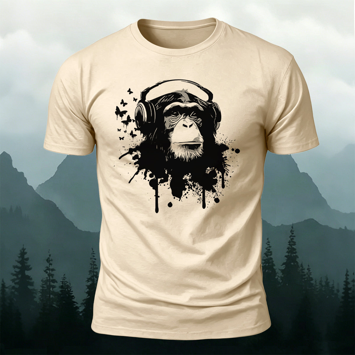 Gorilla Headphones Print Casual Cotton T-Shirt