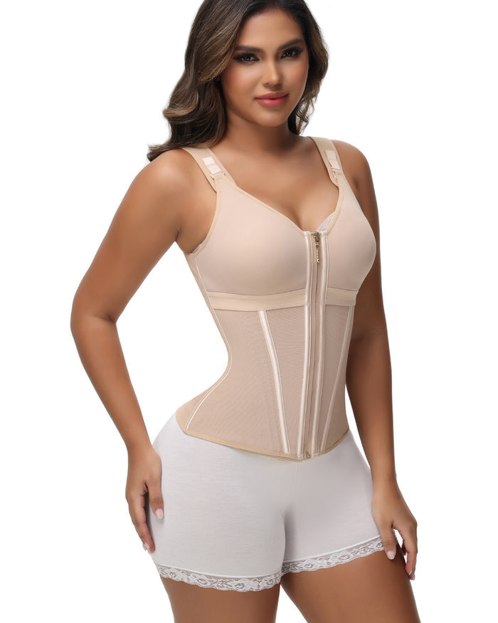 Boned Latex Waist Trainer with Built-in Bra Vest