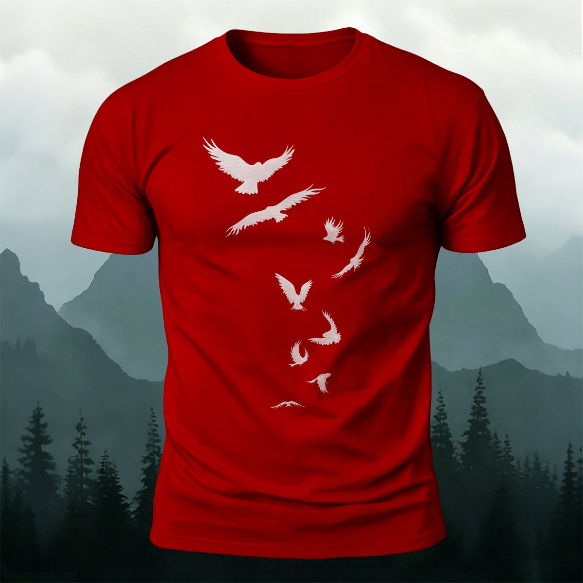 Free-Flying Birds Print Casual Cotton T-Shirt
