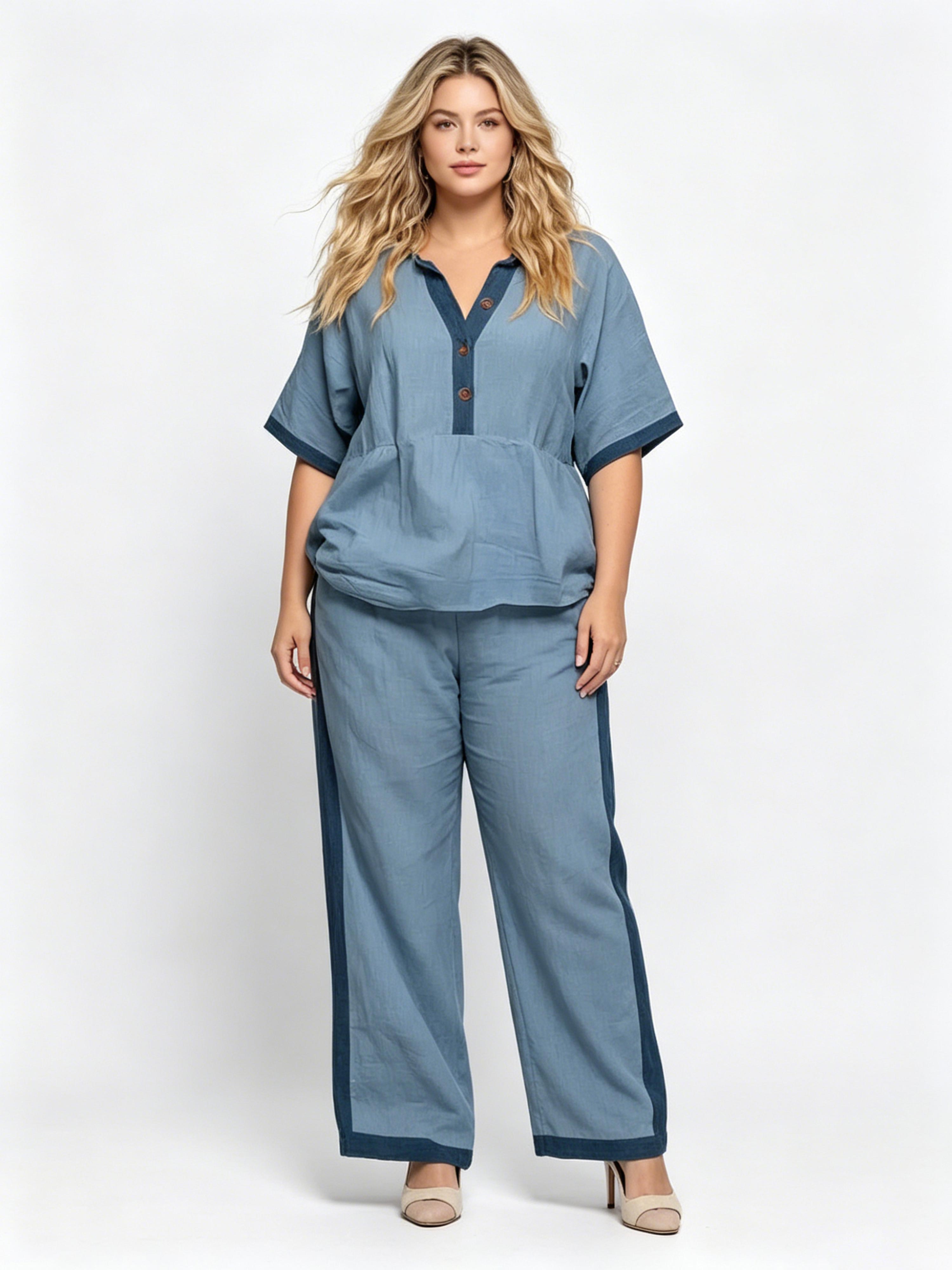 Women's Cotton-Linen Casual Loose-Fit Wide-Leg Pants Set