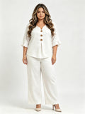 Casual Button-Down V-Neck Ruffle Two-Piece Set