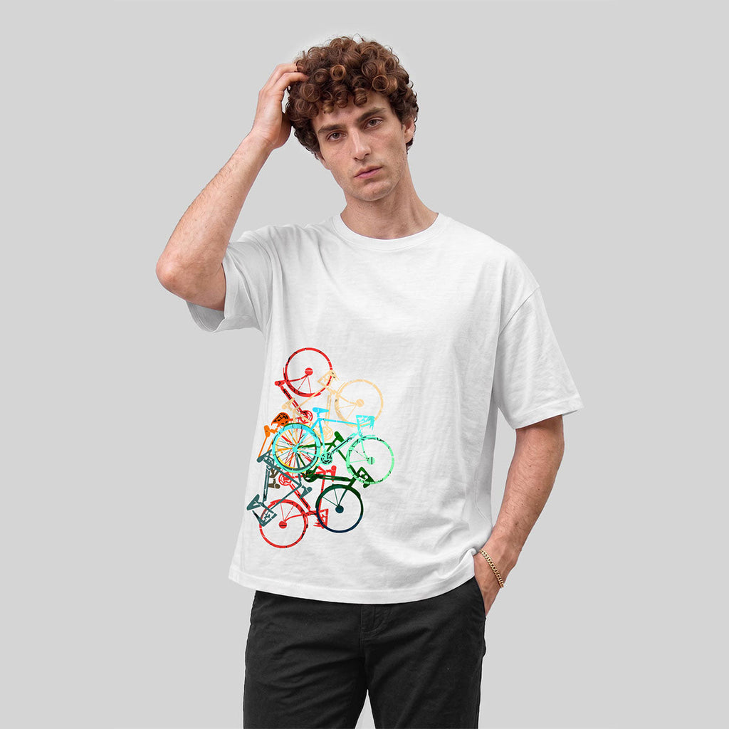 Colorful Bicycle Printed Soft-touch Feel Casual T-Shirt