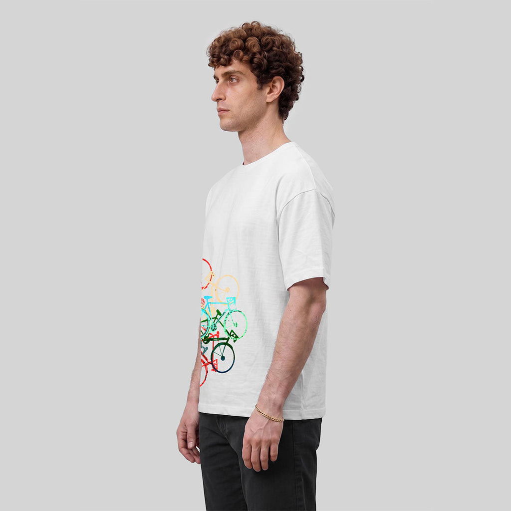 Colorful Bicycle Printed Soft-touch Feel Casual T-Shirt