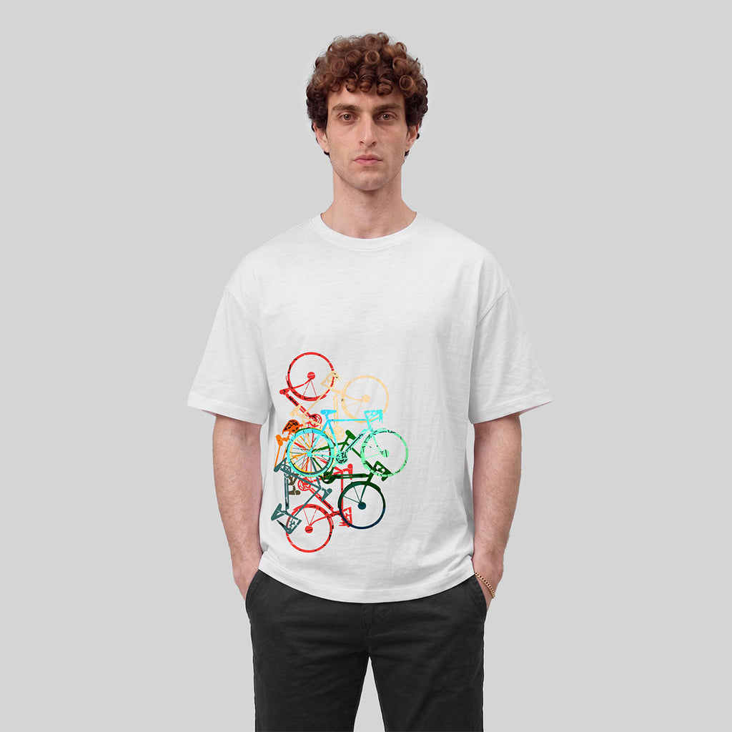 Colorful Bicycle Printed Soft-touch Feel Casual T-Shirt