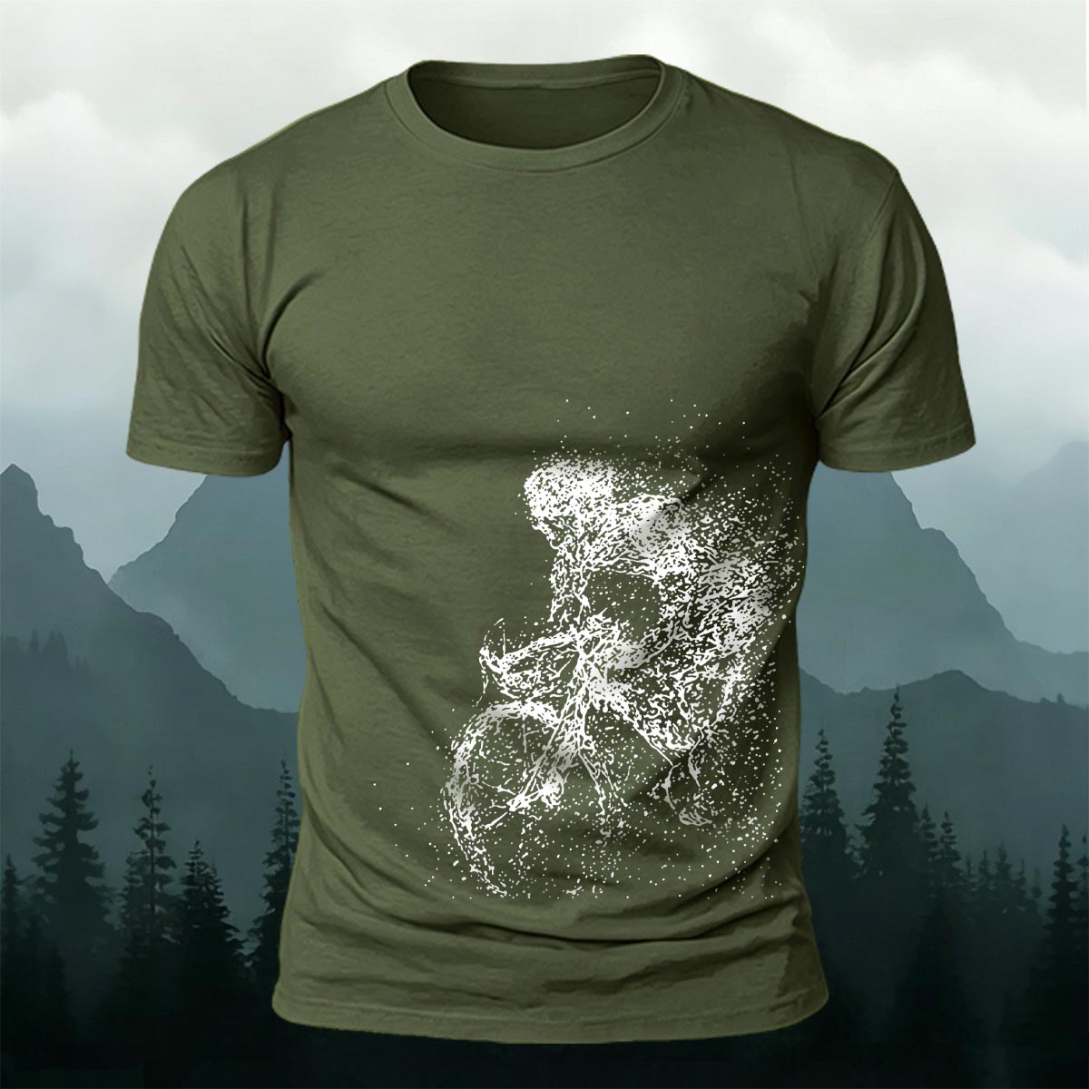 Cycling Pattern Mountain-Style Cotton Casual T-Shirt