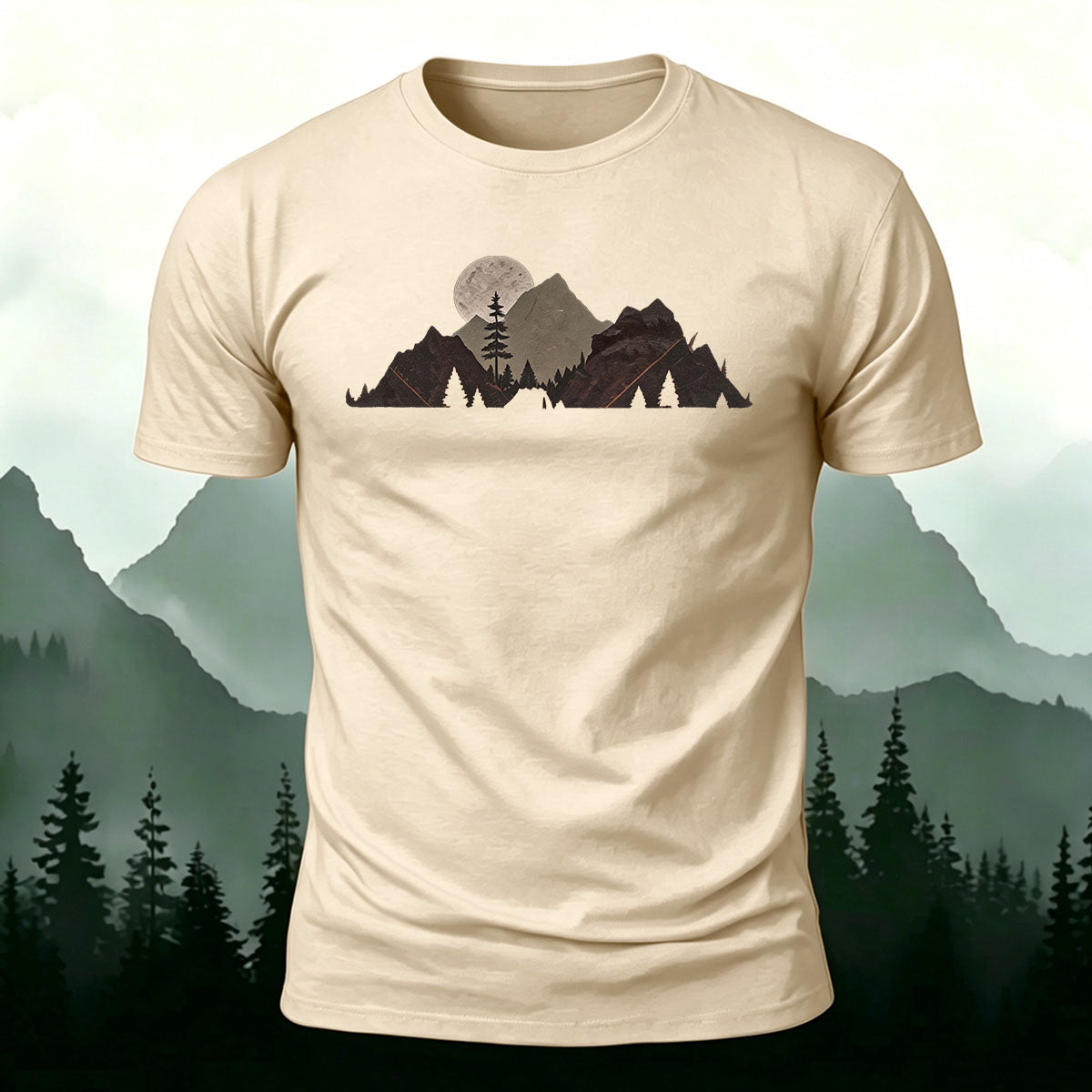 Mountain Landscape Pattern Natural Style Casual T-Shirt