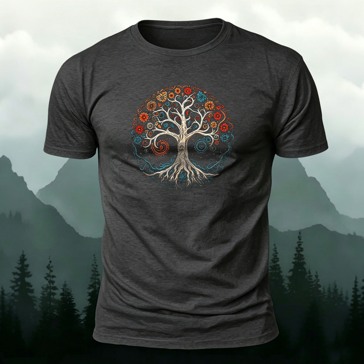 Bloom Tree Print Soft-touch Feel Cotton T-Shirt