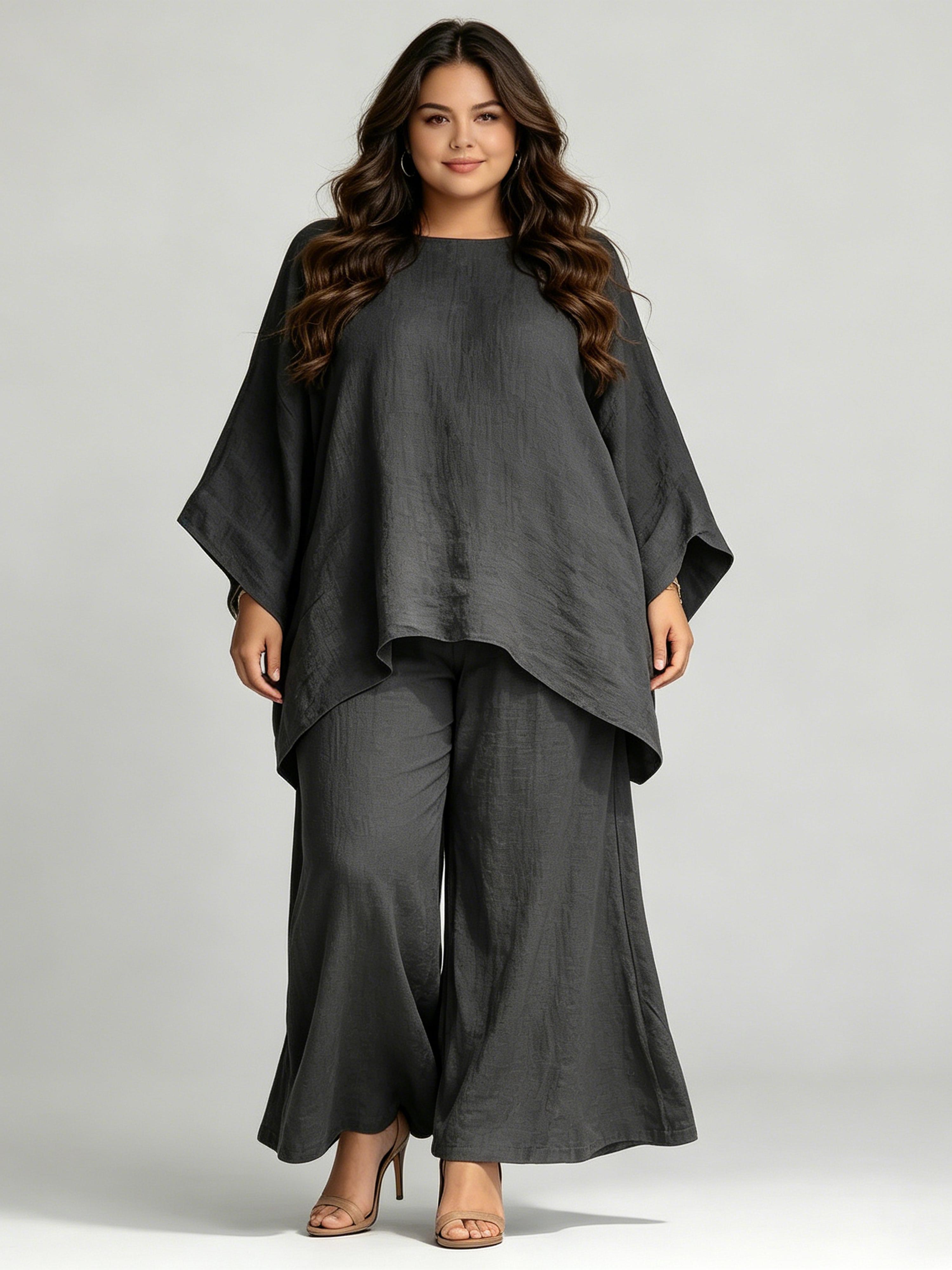 Minimalist Loose-fitting Linen-blend Shirt And Wide-leg Pants Set