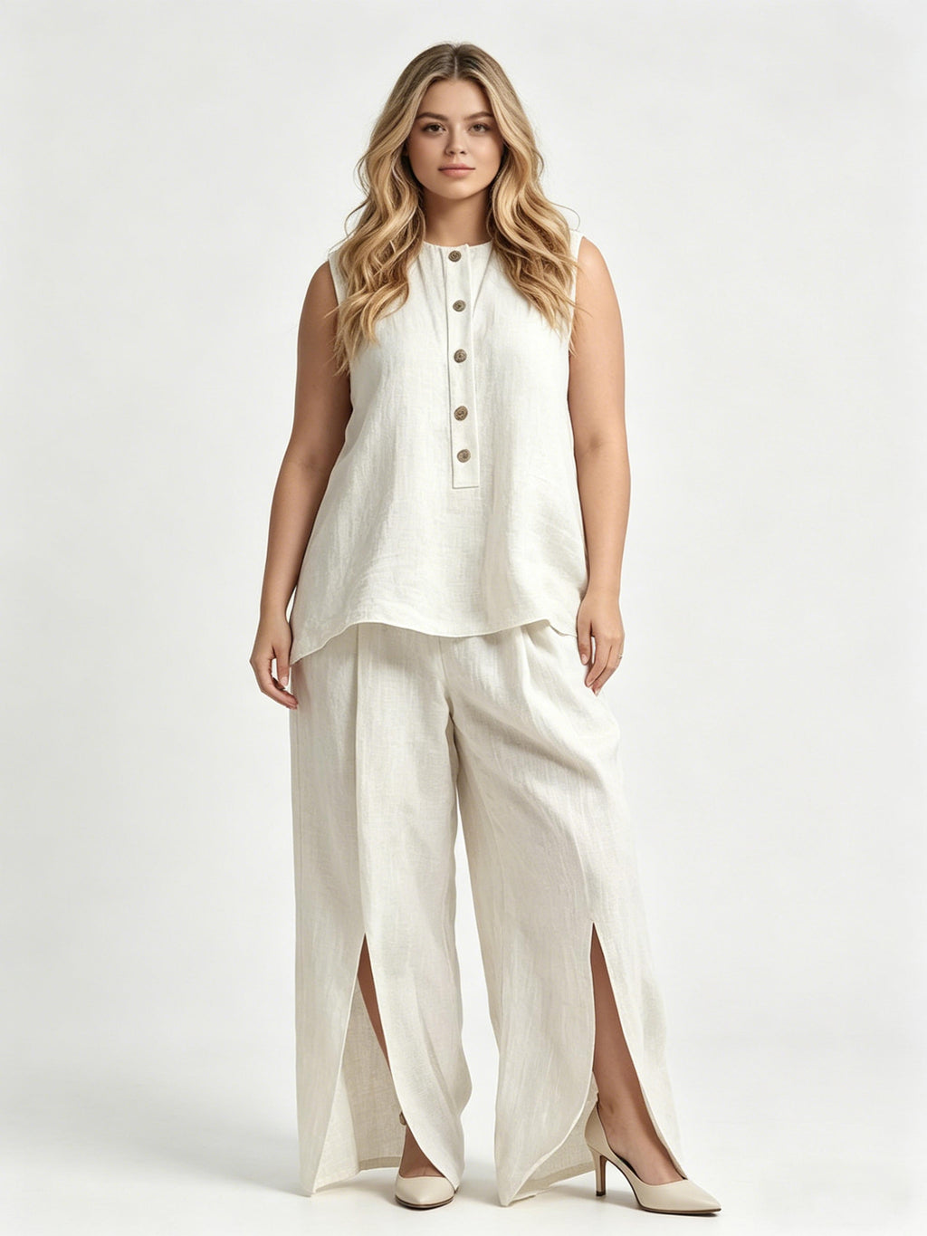Sleeveless Button Simple Casual Elegant Set