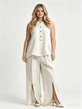 Sleeveless Button Simple Casual Elegant Set