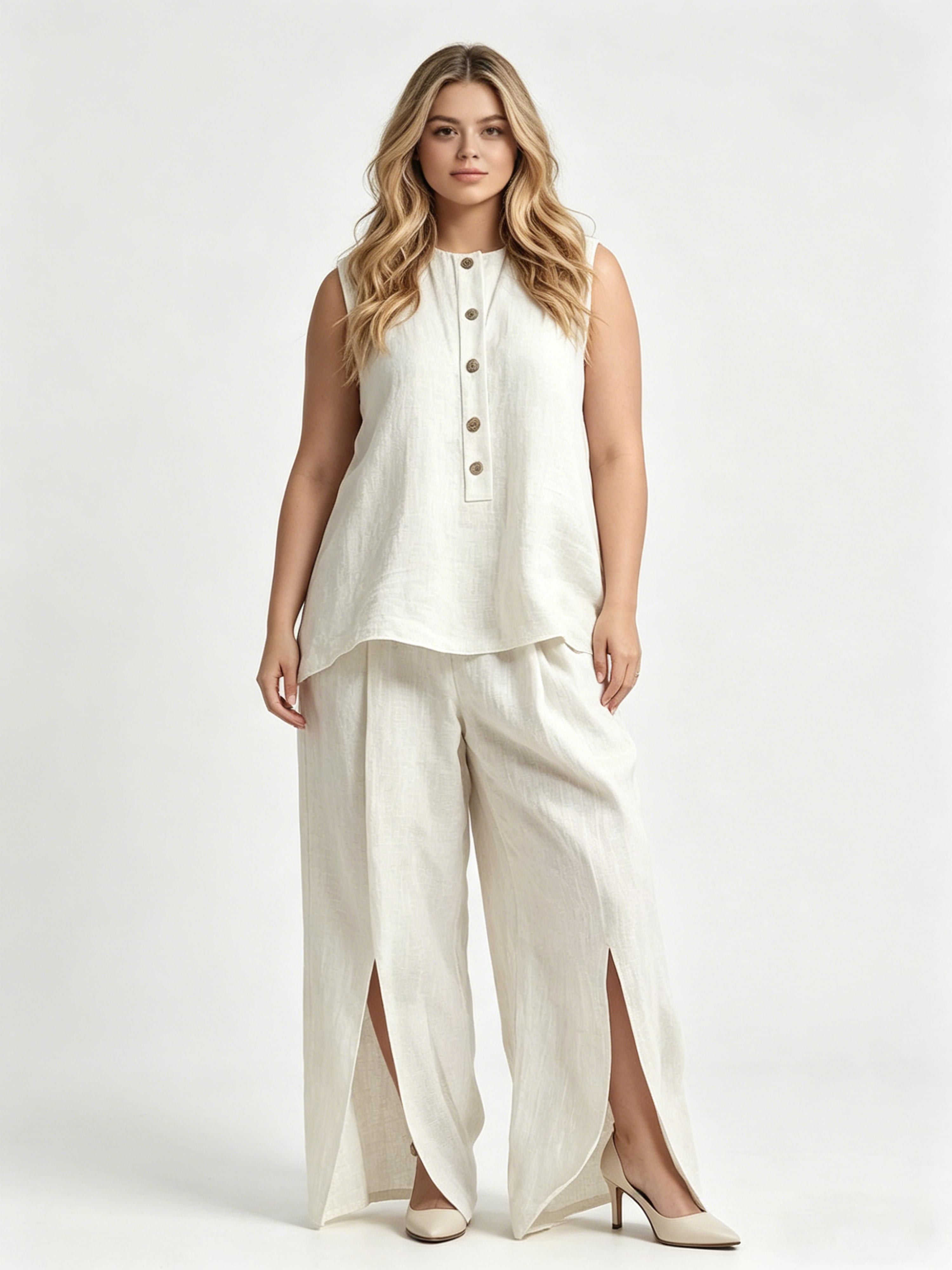 Sleeveless Button Simple Casual Elegant Set
