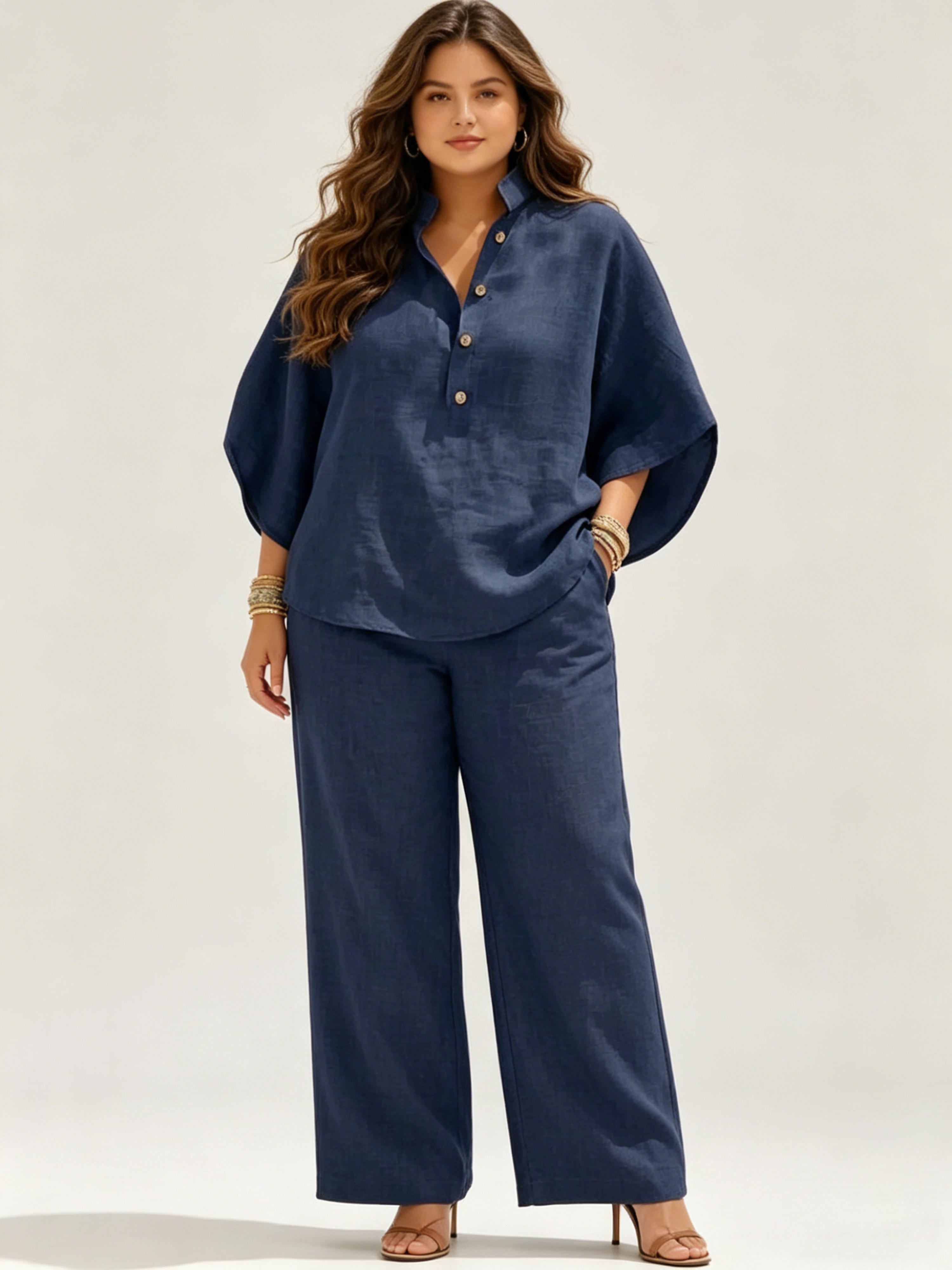 Cotton Linen 9/10 Sleeve Casual Chic Set