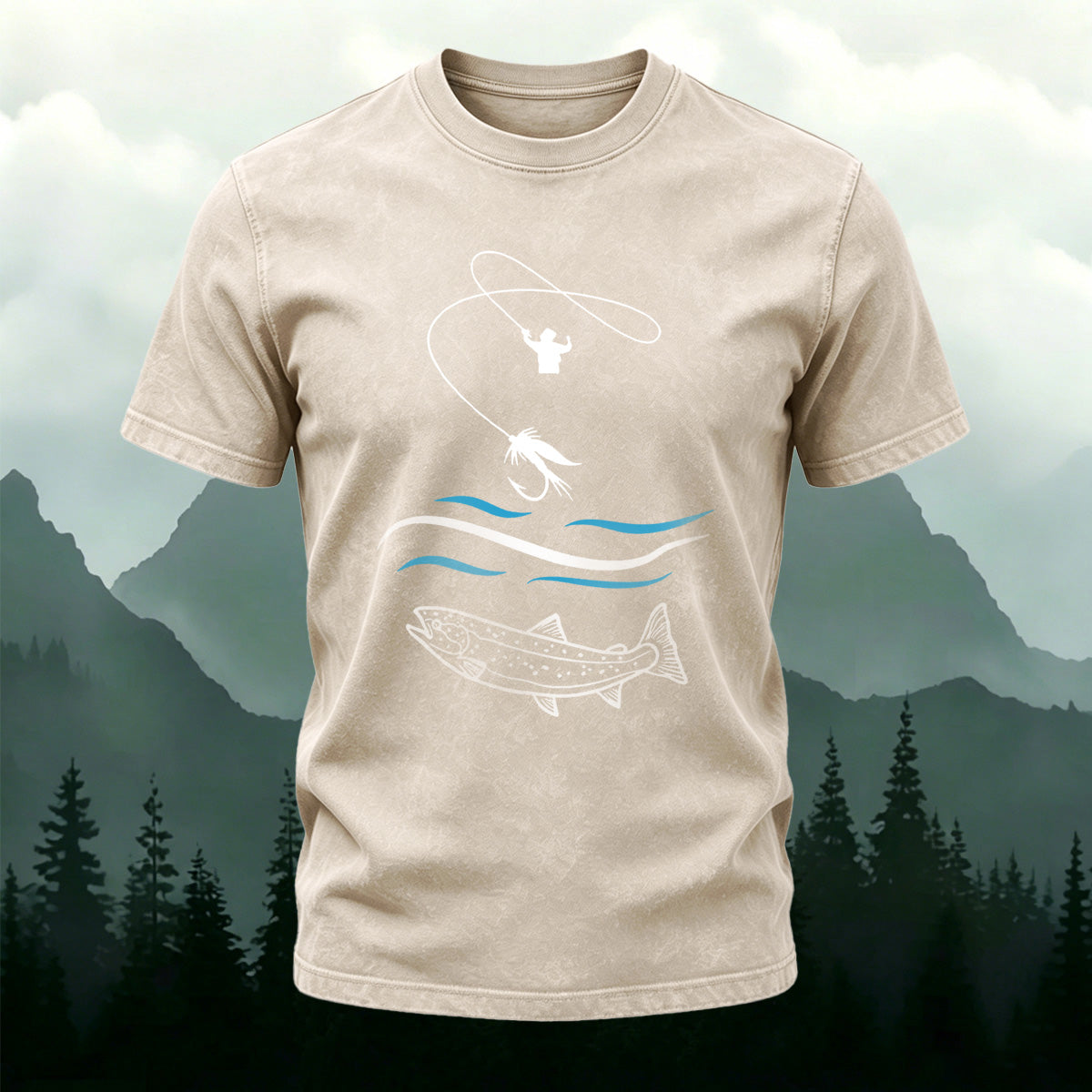 Fishing Pattern Natural Style Ultra-soft Fabric T-Shirt