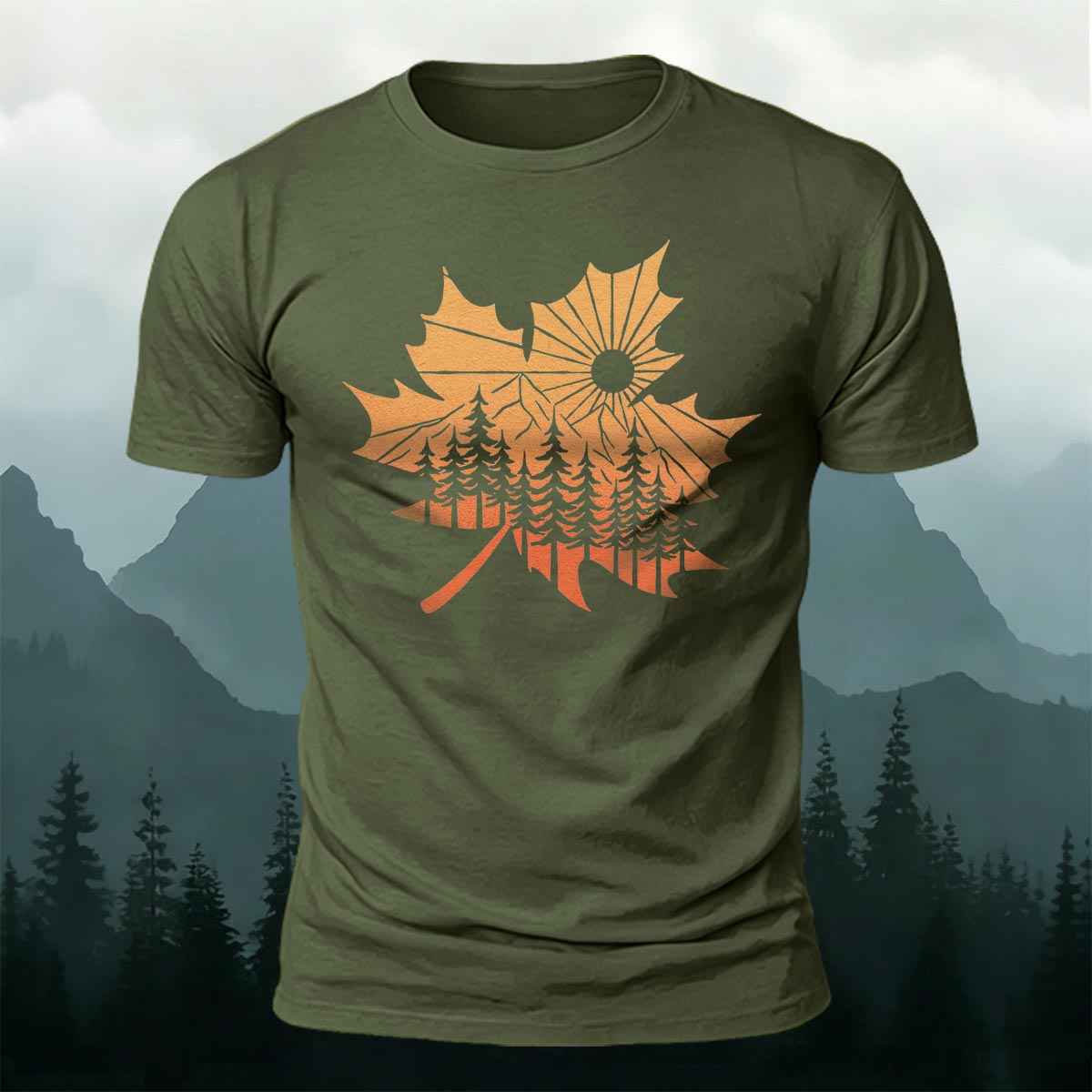 Maple Leaf Pattern Premium Cotton T-Shirt