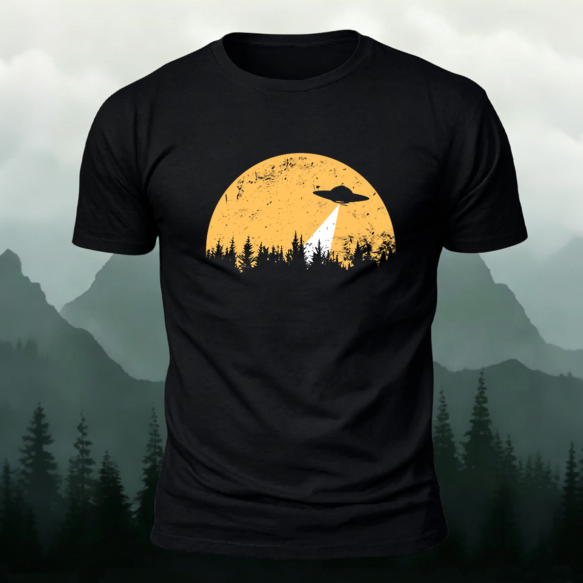 Alien Spaceship Pattern Skin-Friendly Casual T-Shirt