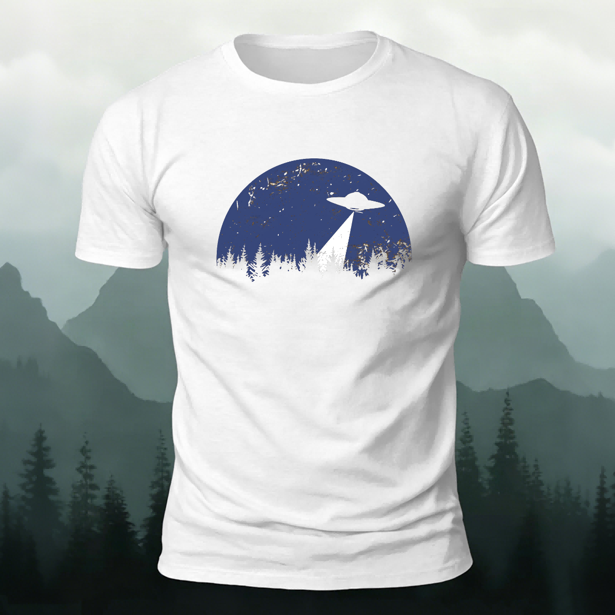 Alien Spaceship Pattern Skin-Friendly Casual T-Shirt