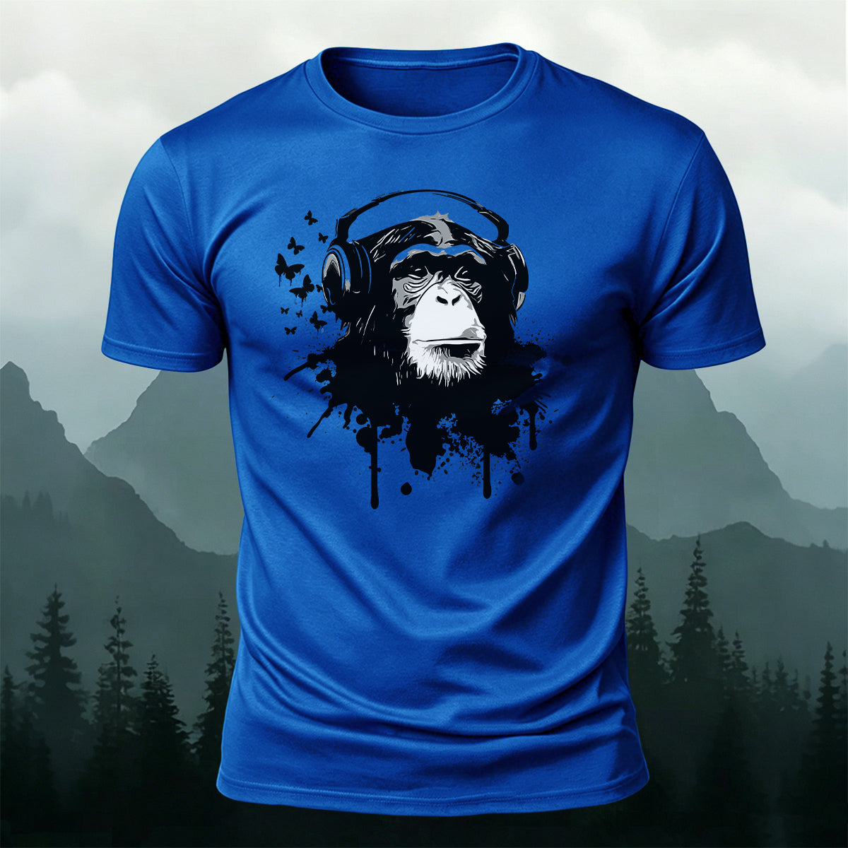 Gorilla Headphones Print Casual Cotton T-Shirt