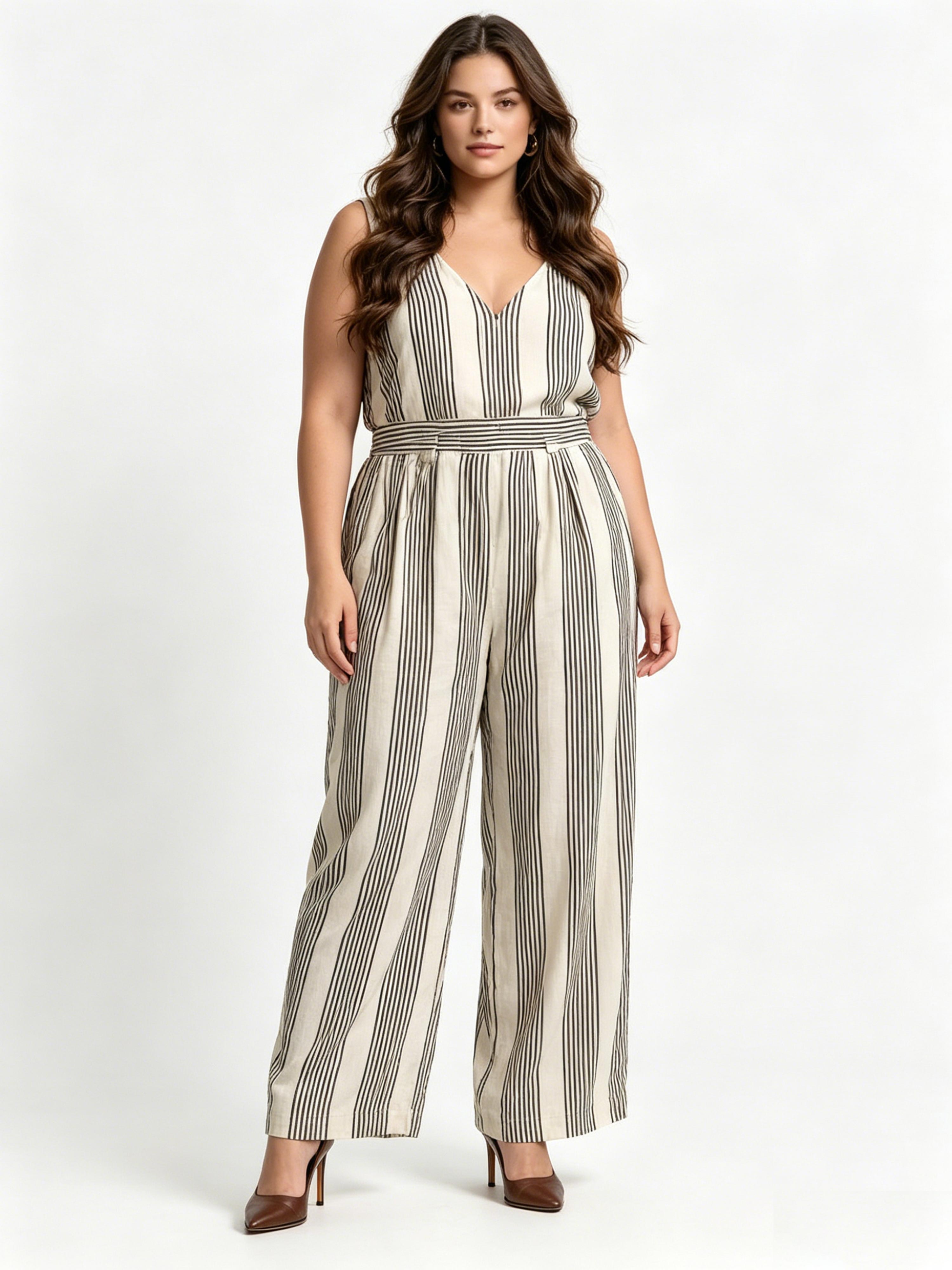 Faux-Stripe Print Bohemian-Style Elegant V-Neck Set