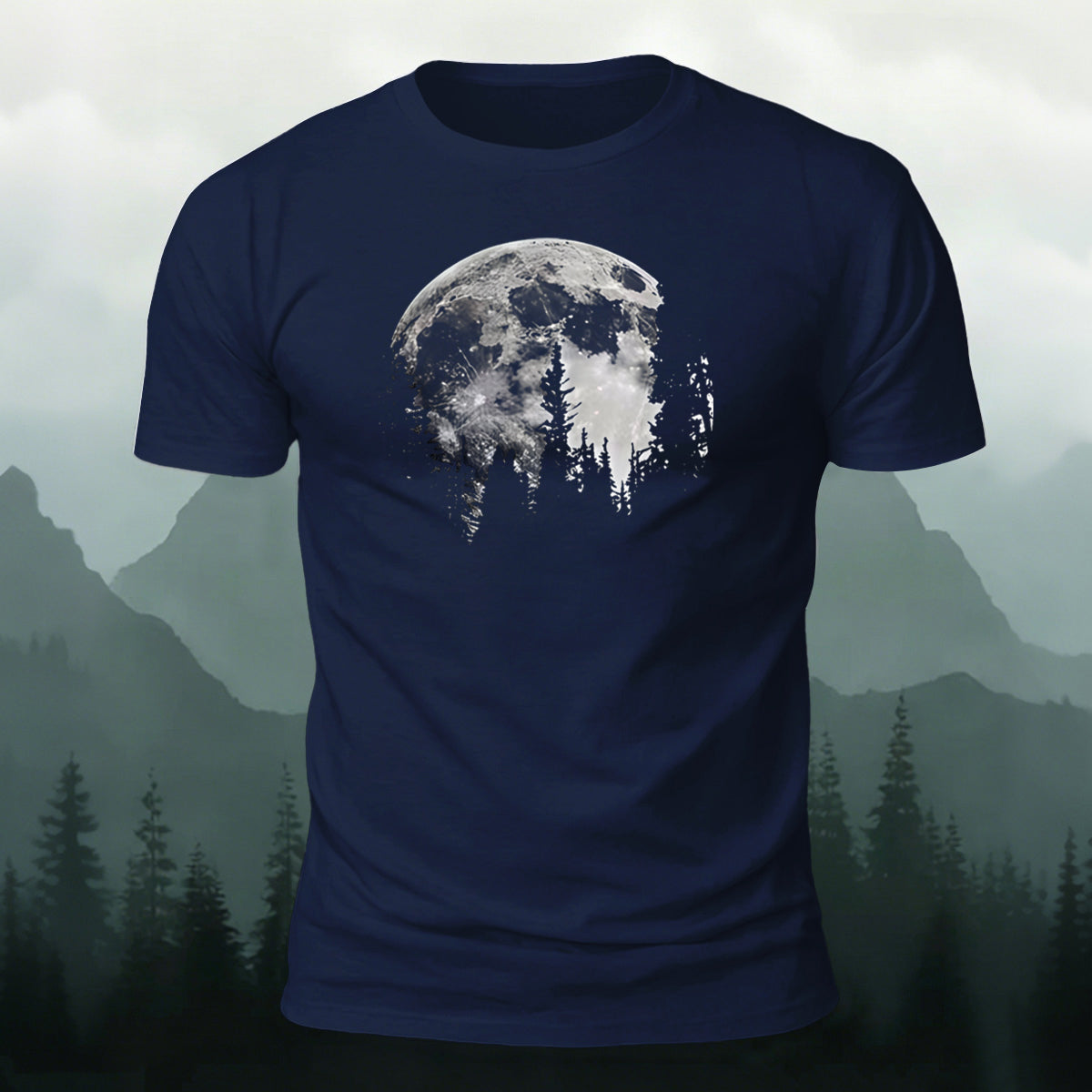 Moon Print Combed Cotton Casual T-Shirt