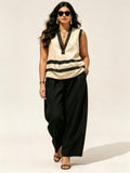 Elegant V-neck Sleeveless Loose Casual Set