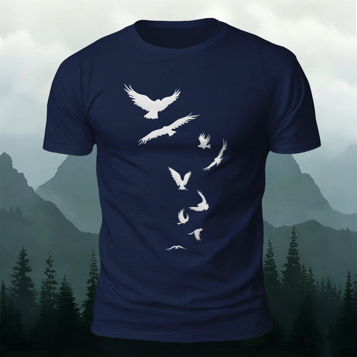 Free-Flying Birds Print Casual Cotton T-Shirt
