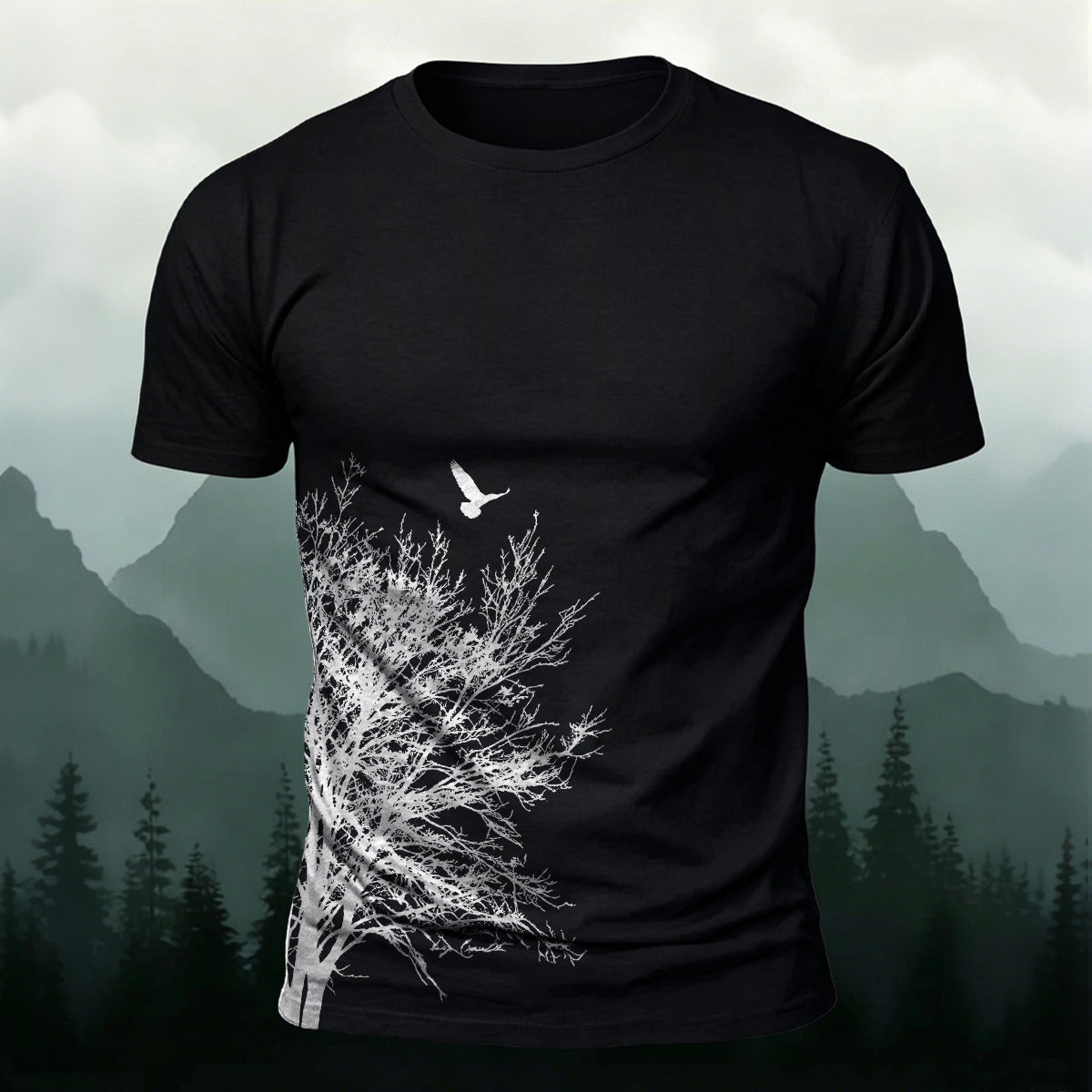 Minimalist  Tree Pattern Natural Style Casual T-Shirt