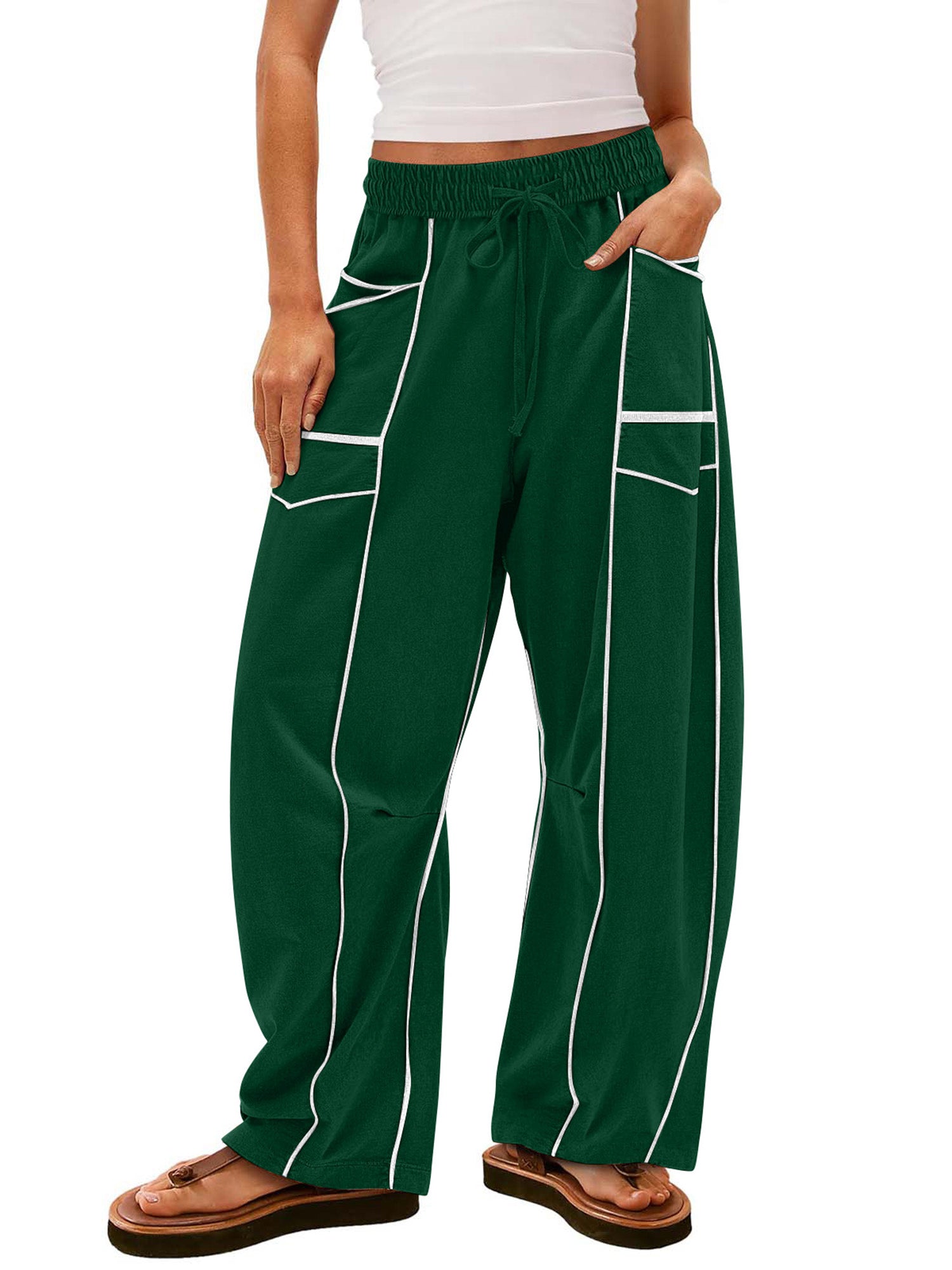 Women Loose Casual Drawstring Wide Leg Pants