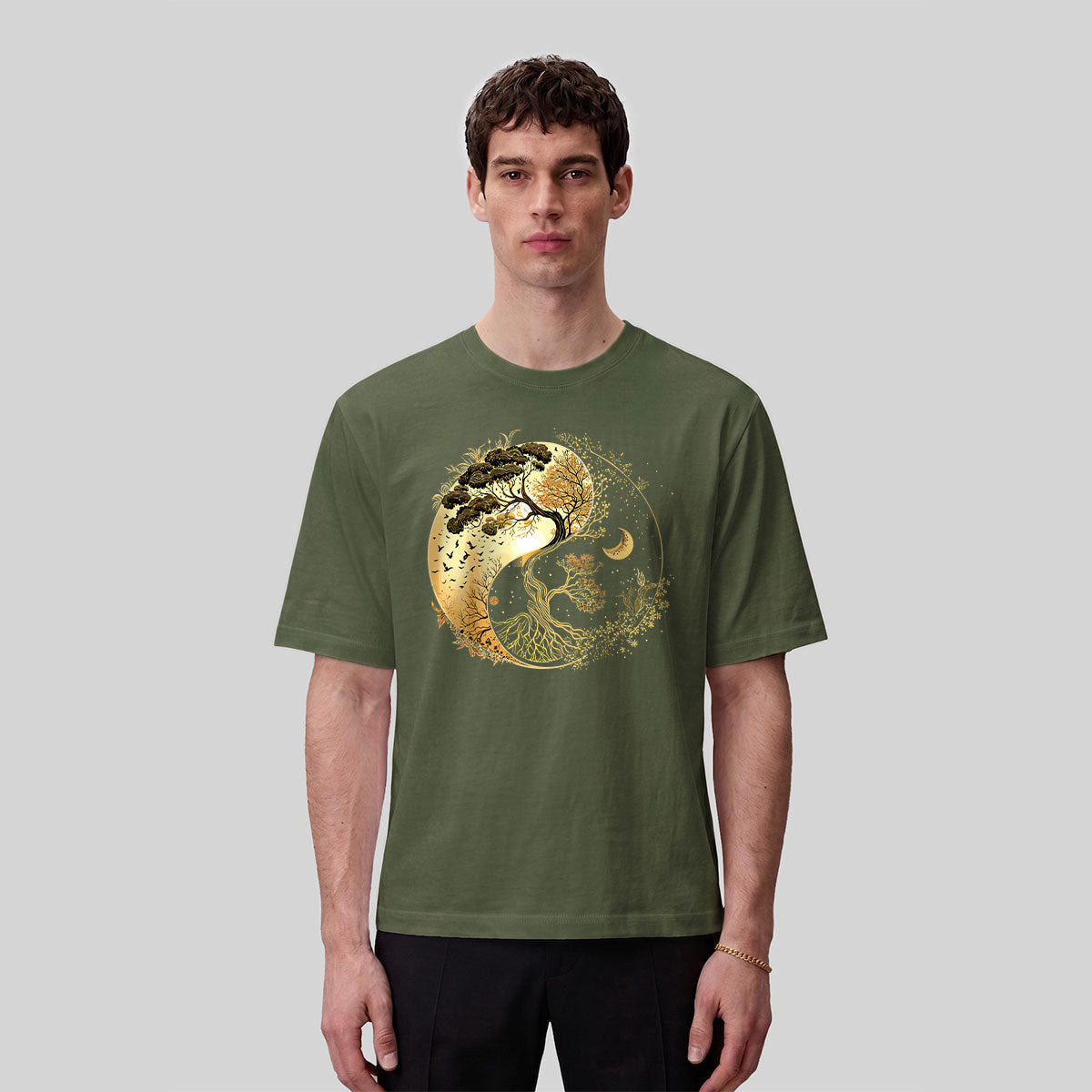 Yin-Yang Tai Chi Tree Design Casual Cotton T-Shirt