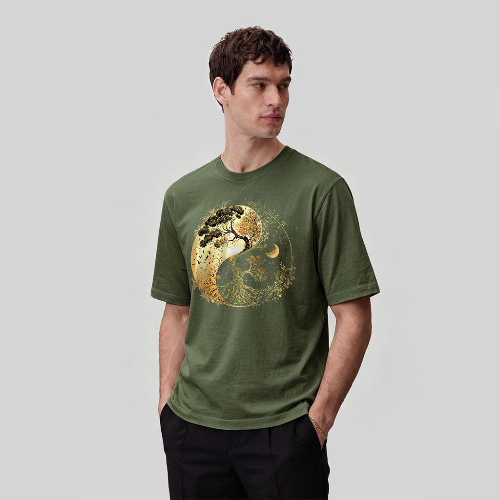 Yin-Yang Tai Chi Tree Design Casual Cotton T-Shirt