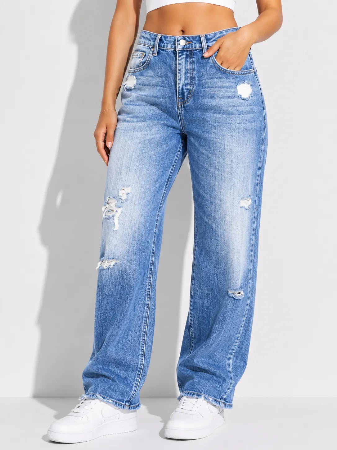 Women's Slim-Fit Fashionable Casual Distressed Washed Jeans