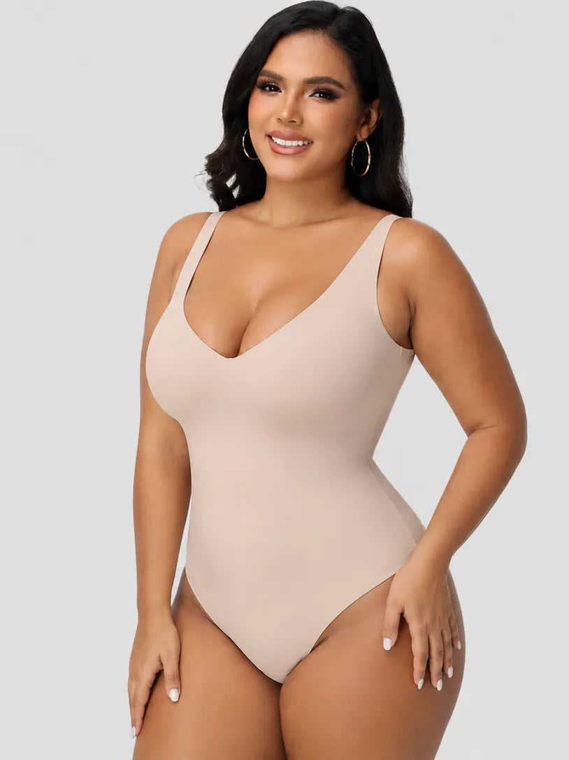 Seamless V-Neck Tummy Control Open Crotch Back Shapeware