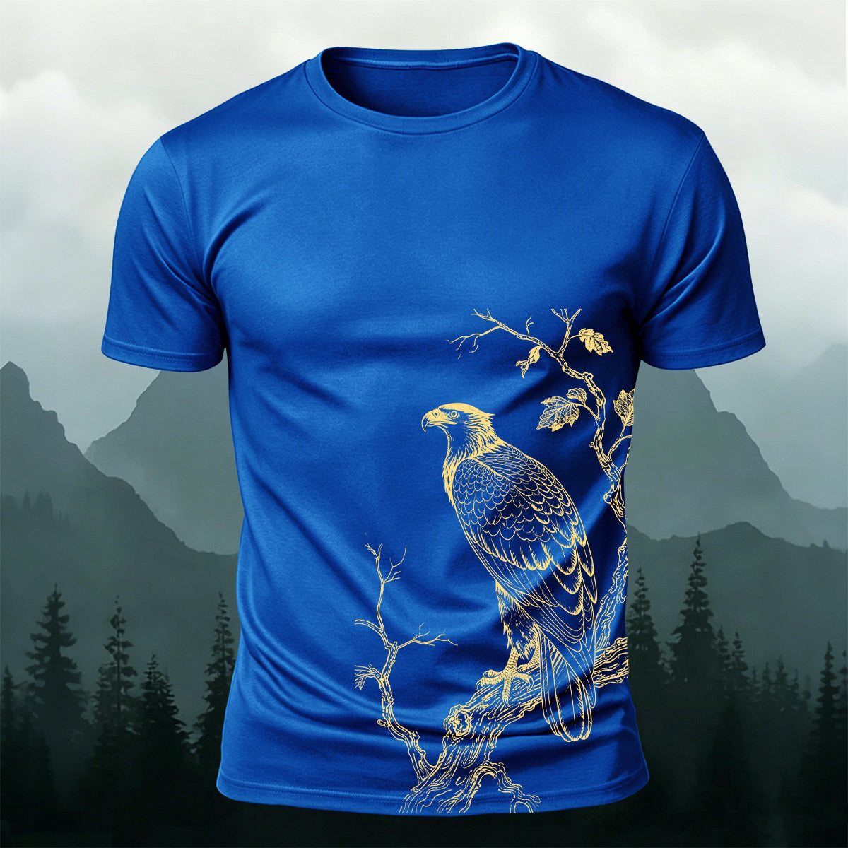 Bird-on-a-Branch PrintCasual 100% Cotton T-Shirt