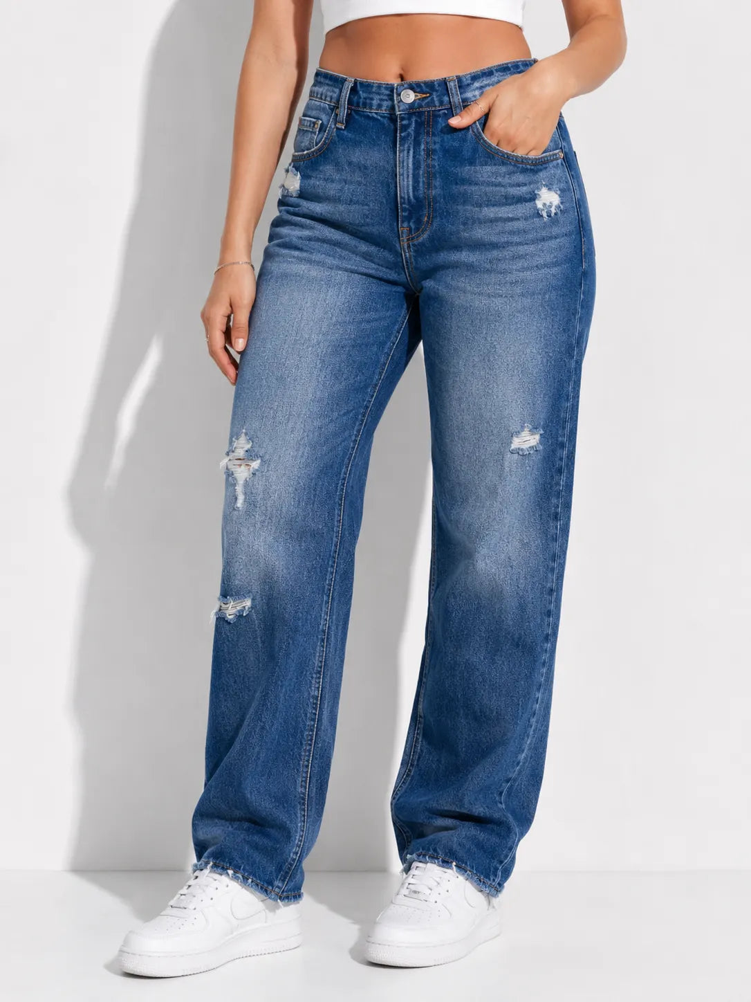 Women's Slim-Fit Fashionable Casual Distressed Washed Jeans