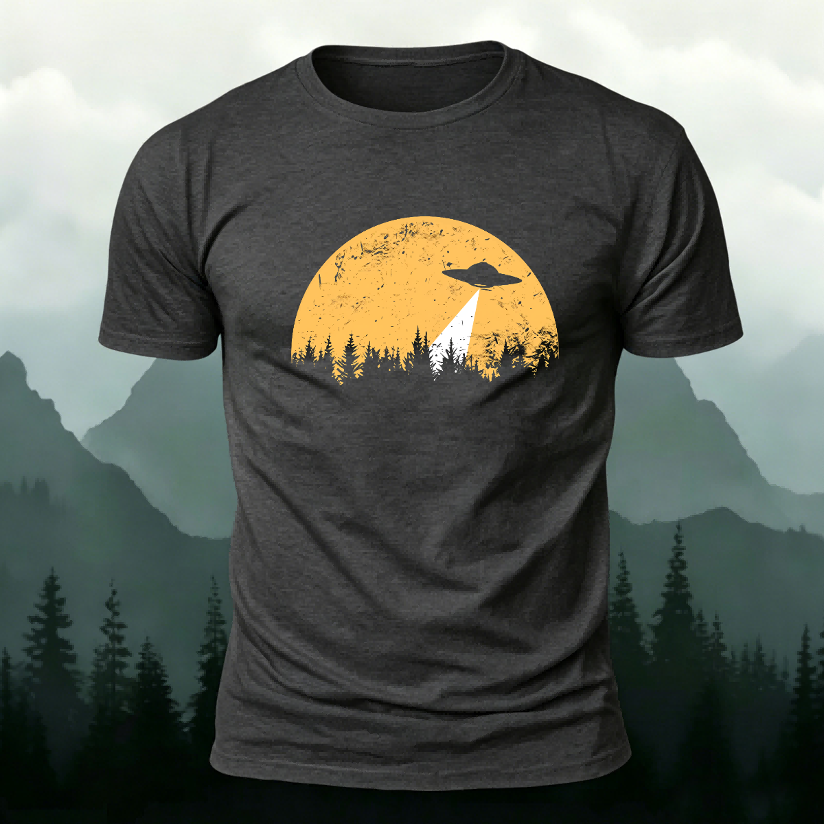 Alien Spaceship Pattern Skin-Friendly Casual T-Shirt