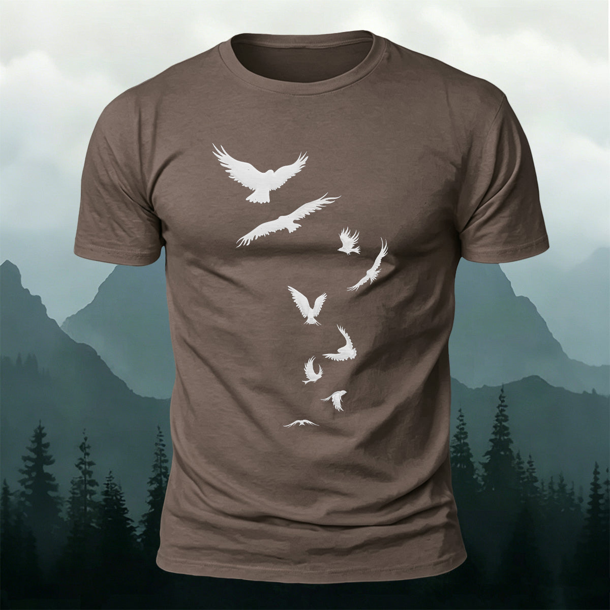 Free-Flying Birds Print Casual Cotton T-Shirt
