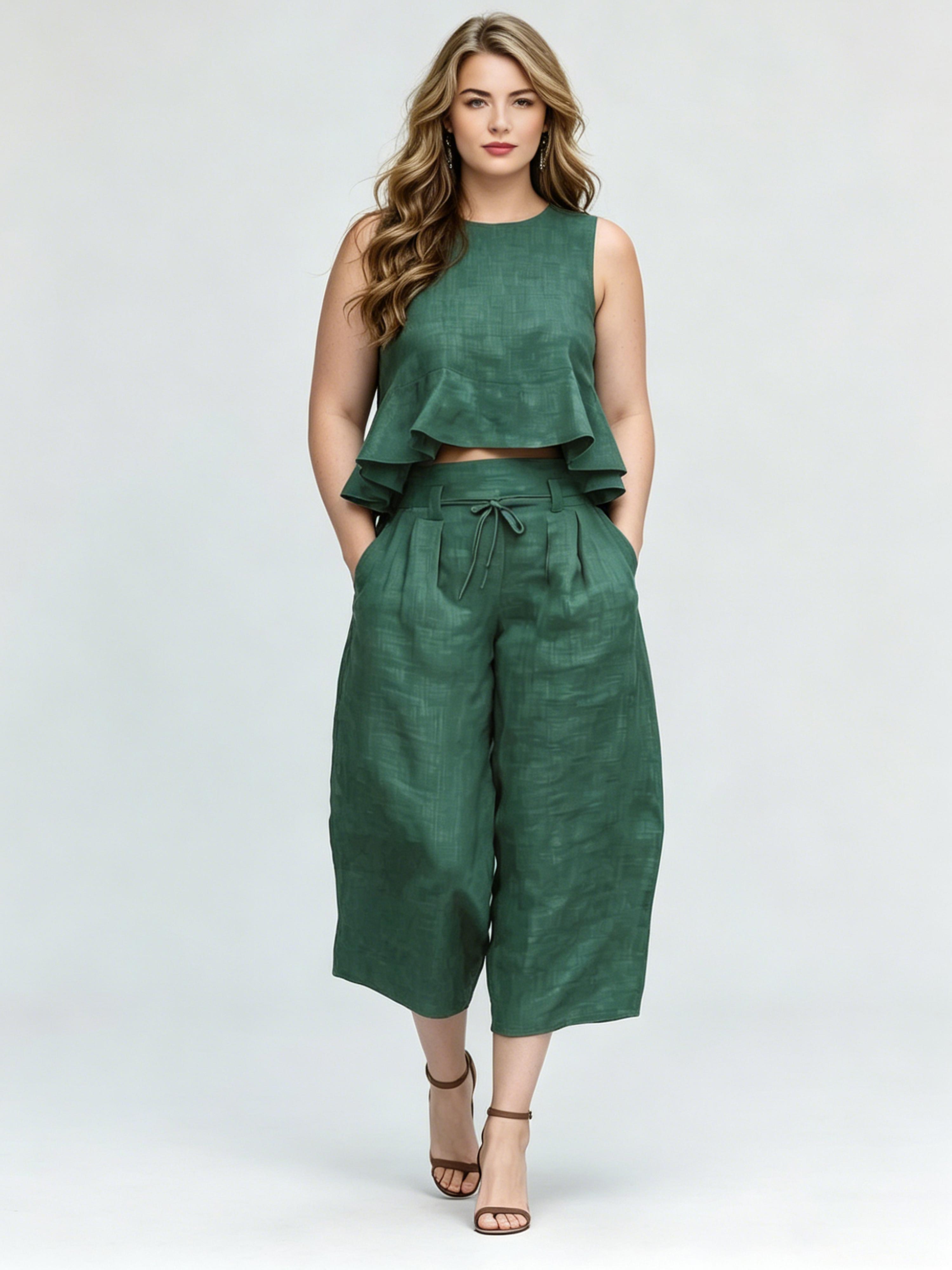 Women's Ruffle-Trimmed Linen-Blend Set