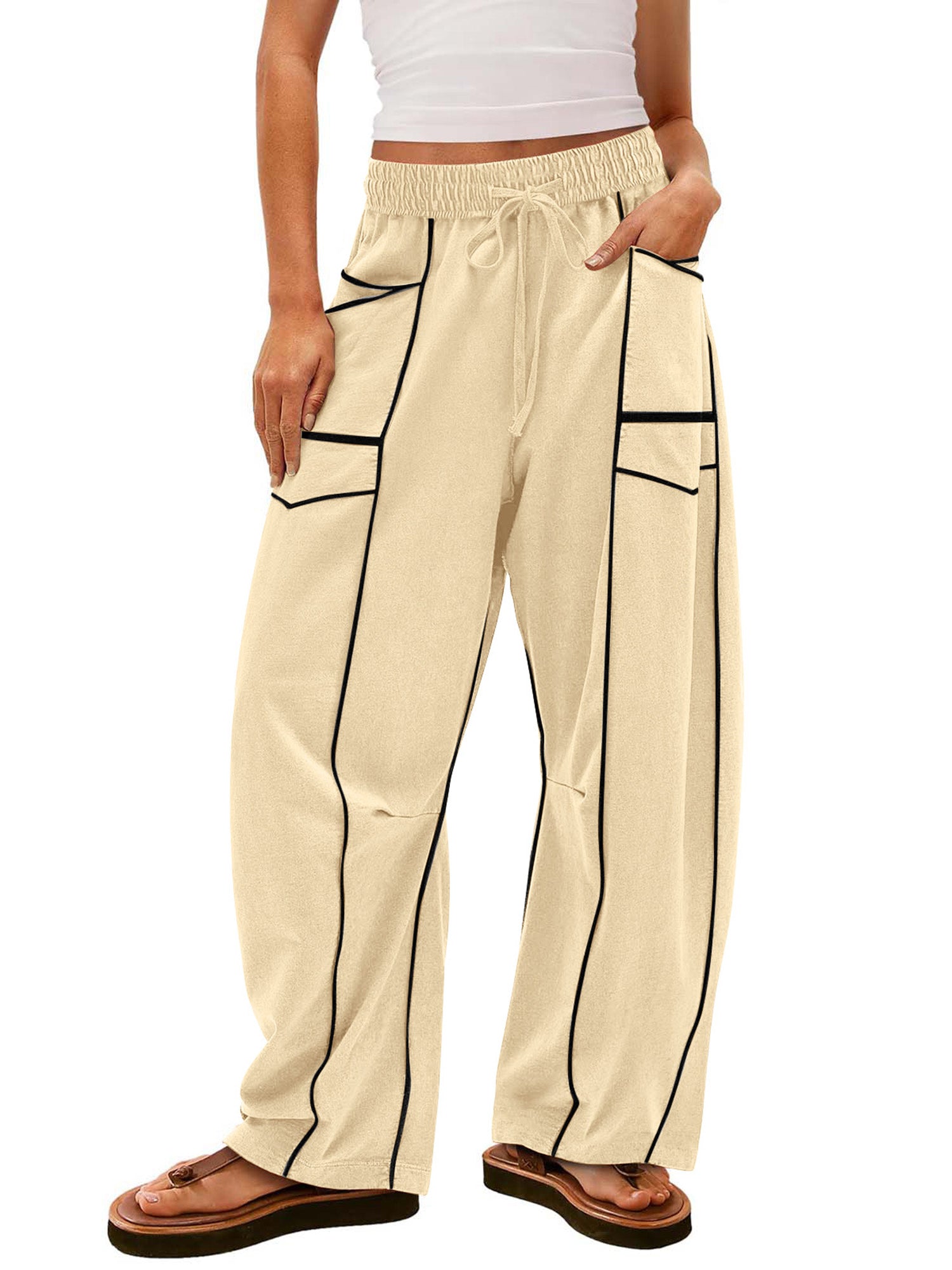 Women Loose Casual Drawstring Wide Leg Pants