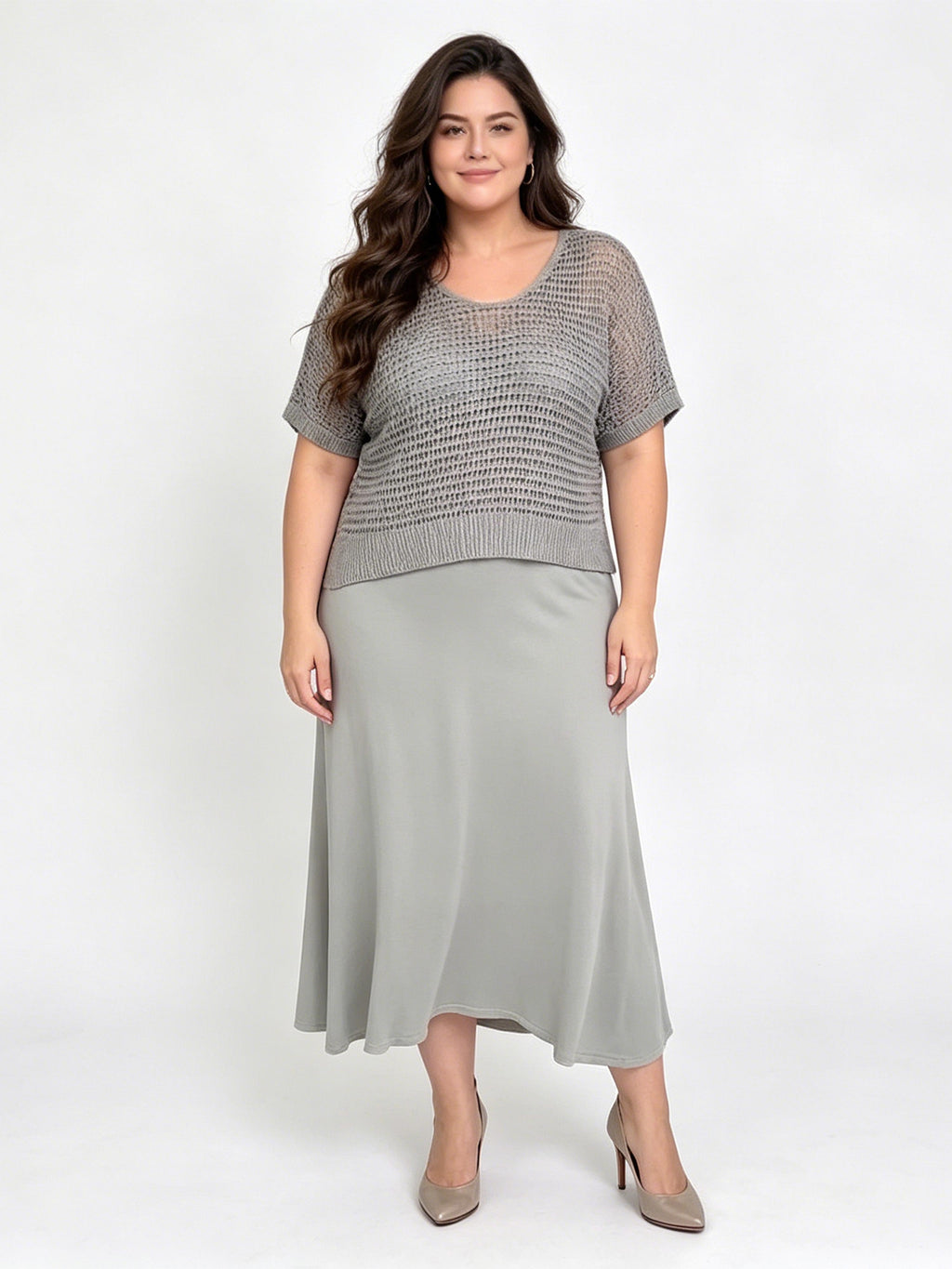 Knitted Hollow-out Casual Solid Color Dress Set