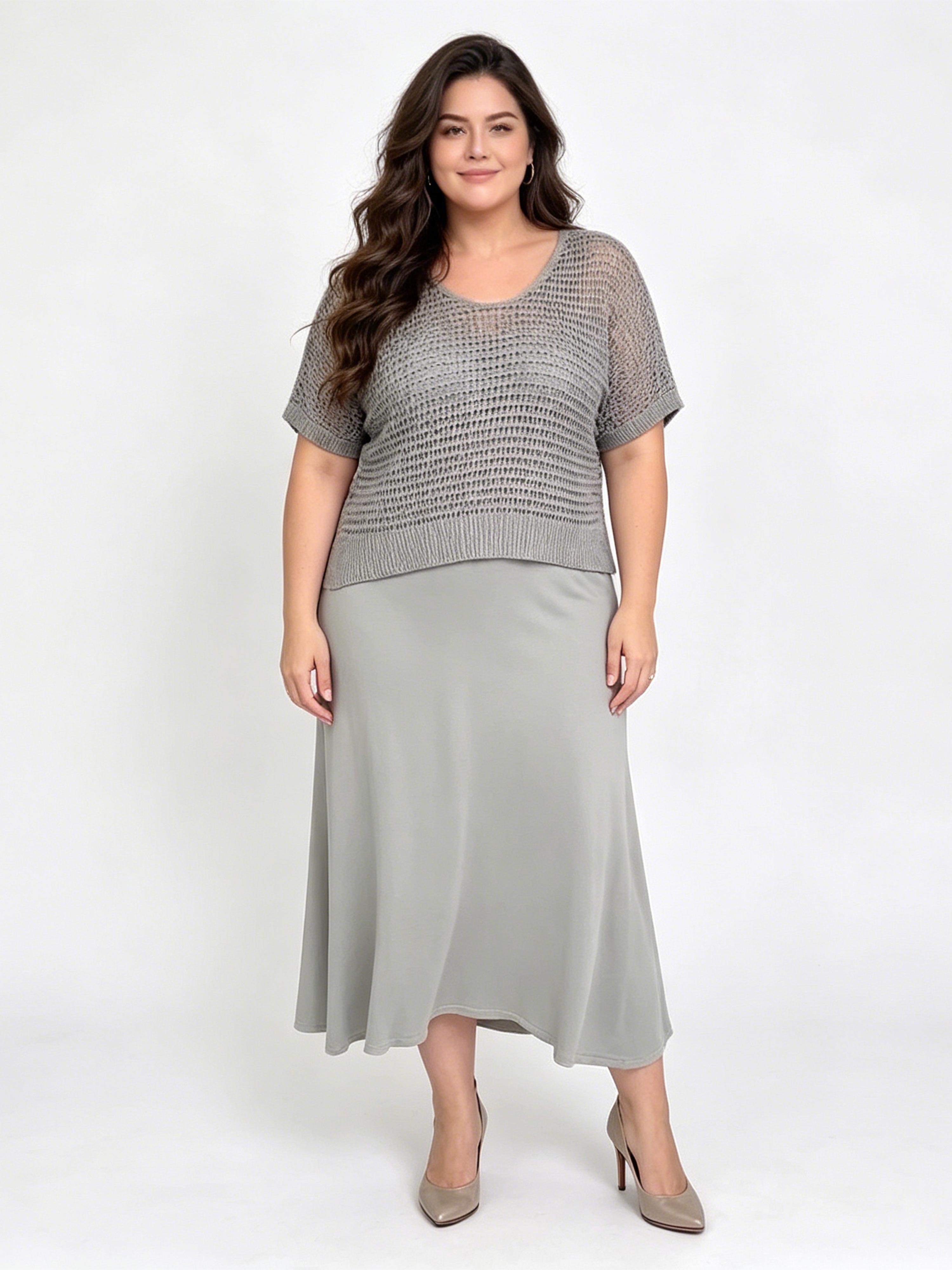 Knitted Hollow-out Casual Solid Color Dress Set